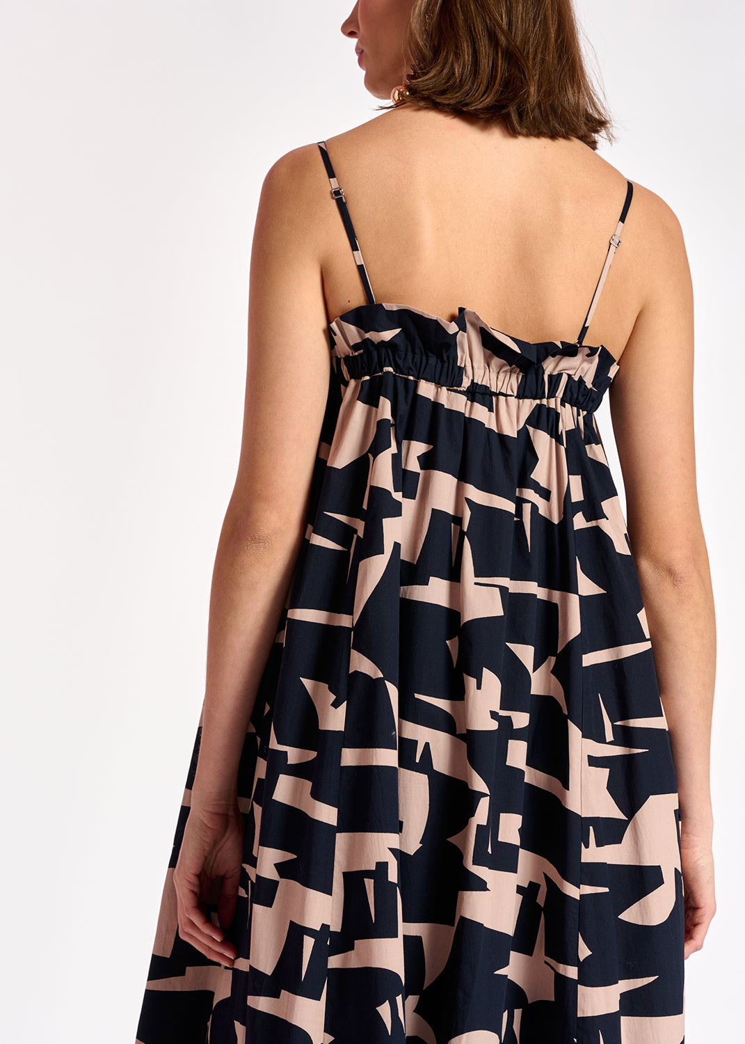 Dark blue and beige abstract print cotton maxi dress RE—SSENTIEL | Essentiel second hand