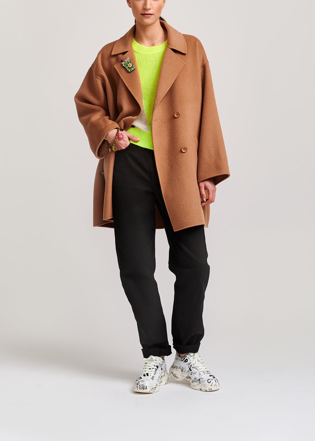 Camel double-breasted wool coat RE—SSENTIEL | Essentiel second hand