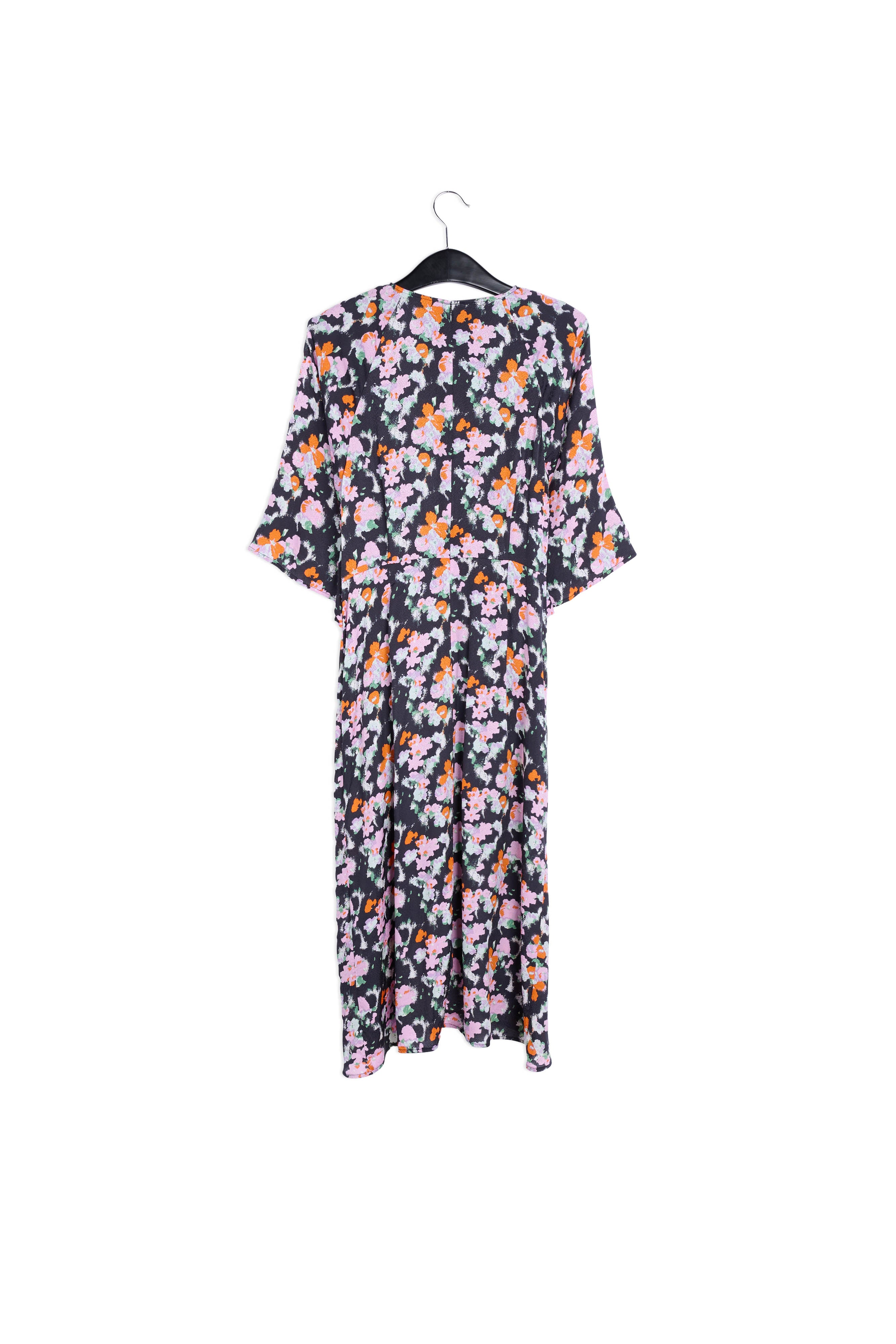 Dark blue midi-length floral print dress RE—SSENTIEL | Essentiel second hand