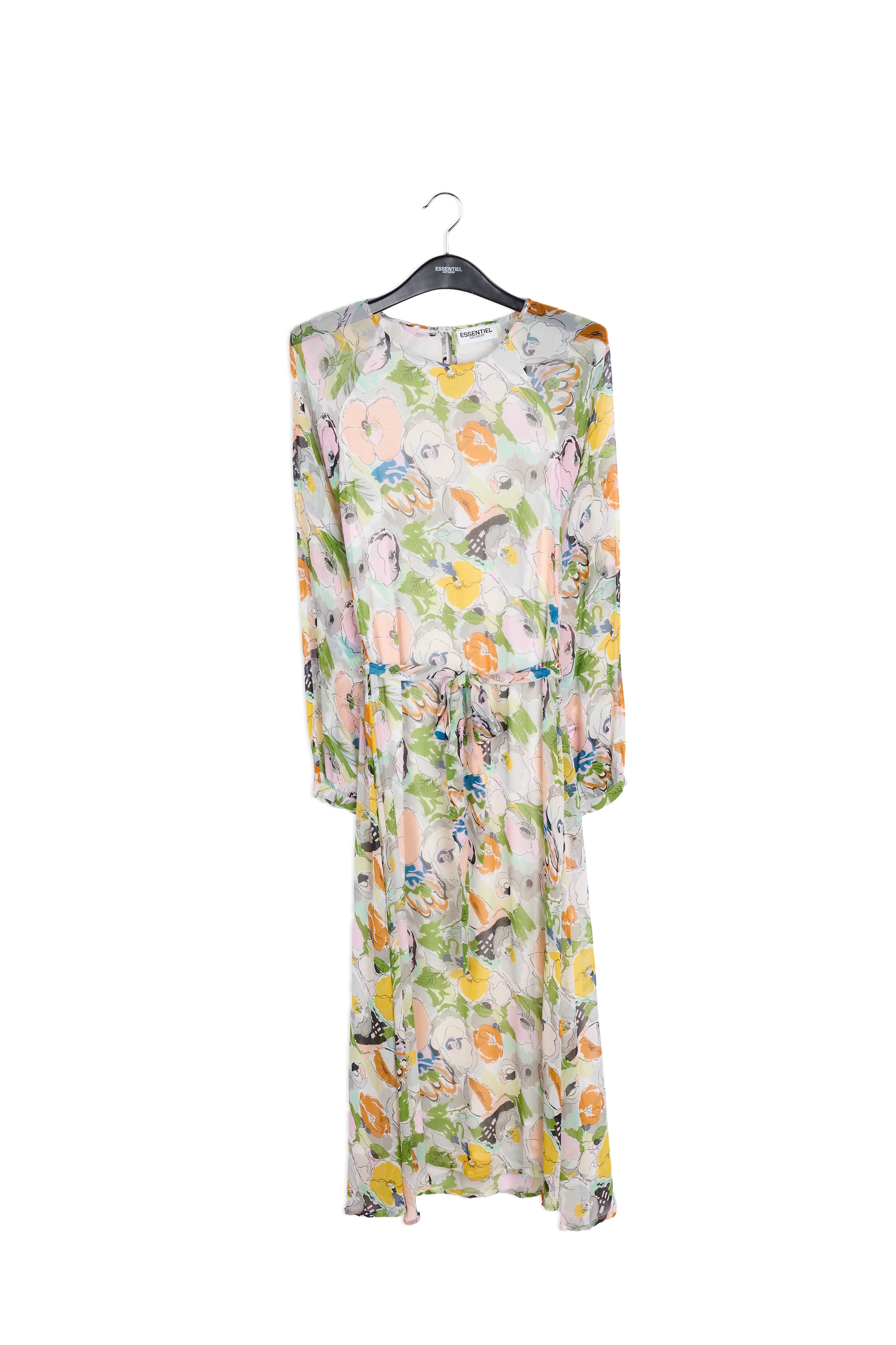 A-lijnjurk met meerkleurige bloemenprint en transparante mouwen RE—SSENTIEL | Essentiel second hand