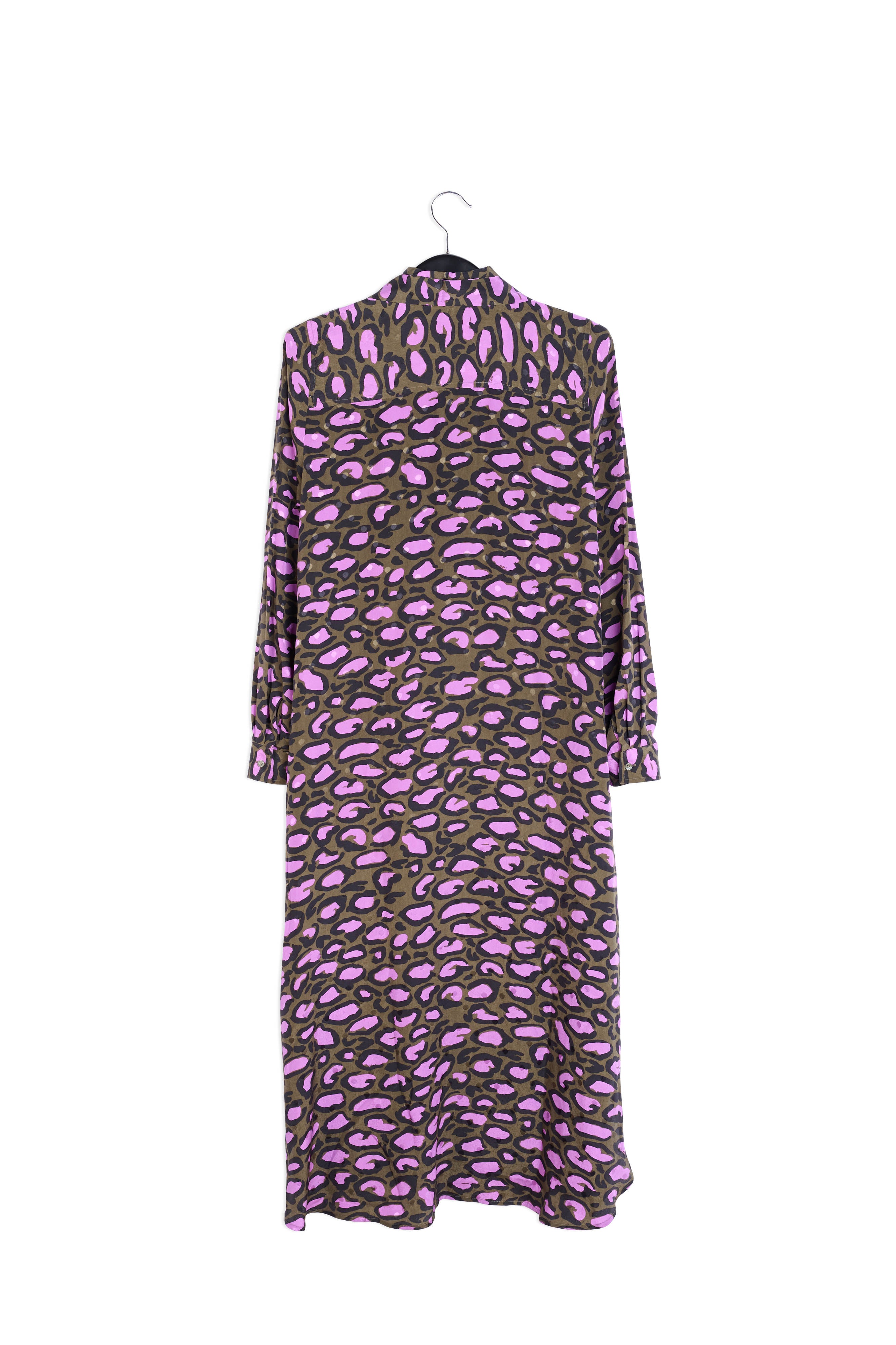 Kakigroene zijden hemdjurk met luipaardprint RE—SSENTIEL | Essentiel second hand