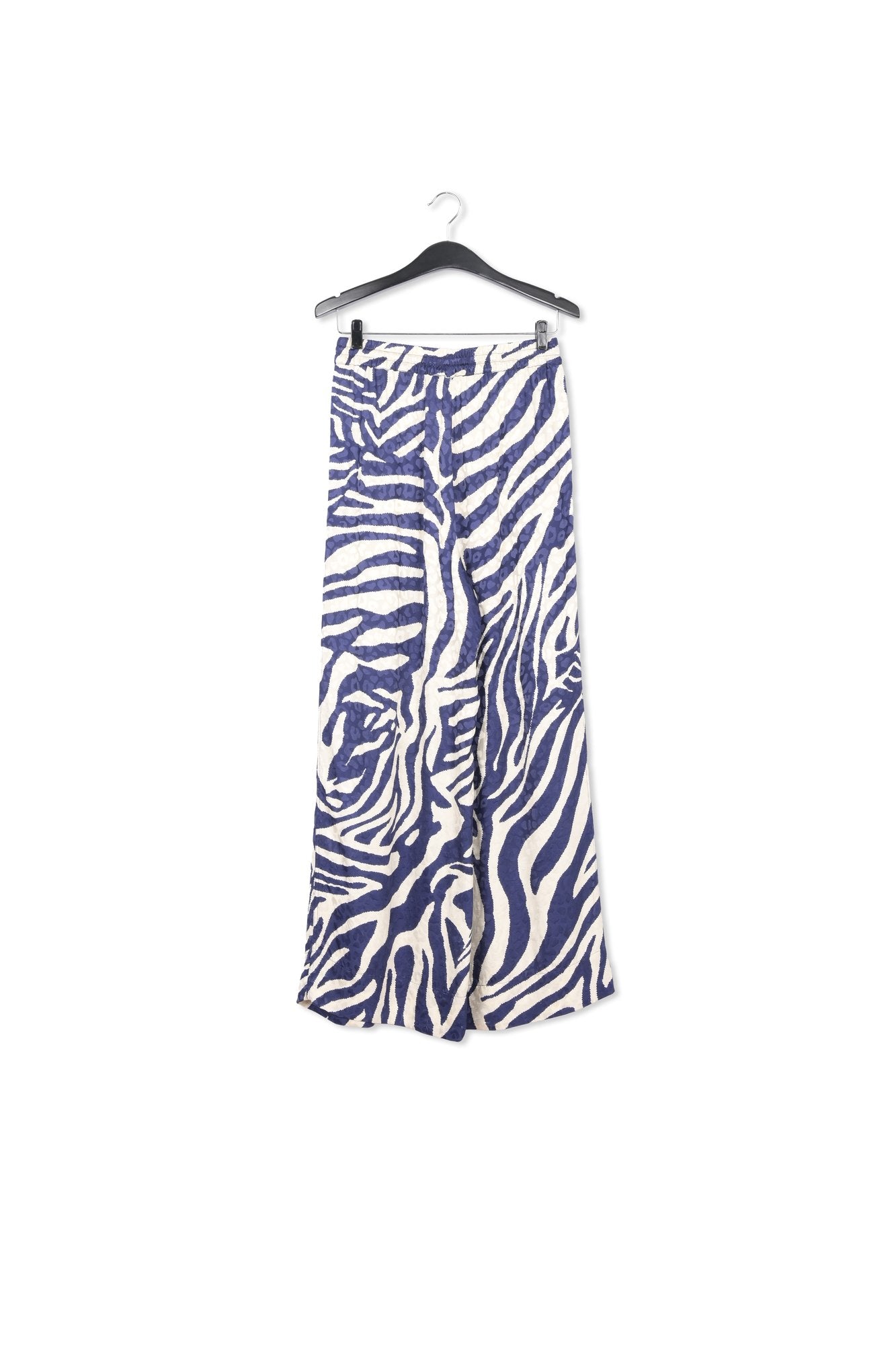Navy blue and off-white zebra-print wide-leg pants RE—SSENTIEL | Essentiel second hand