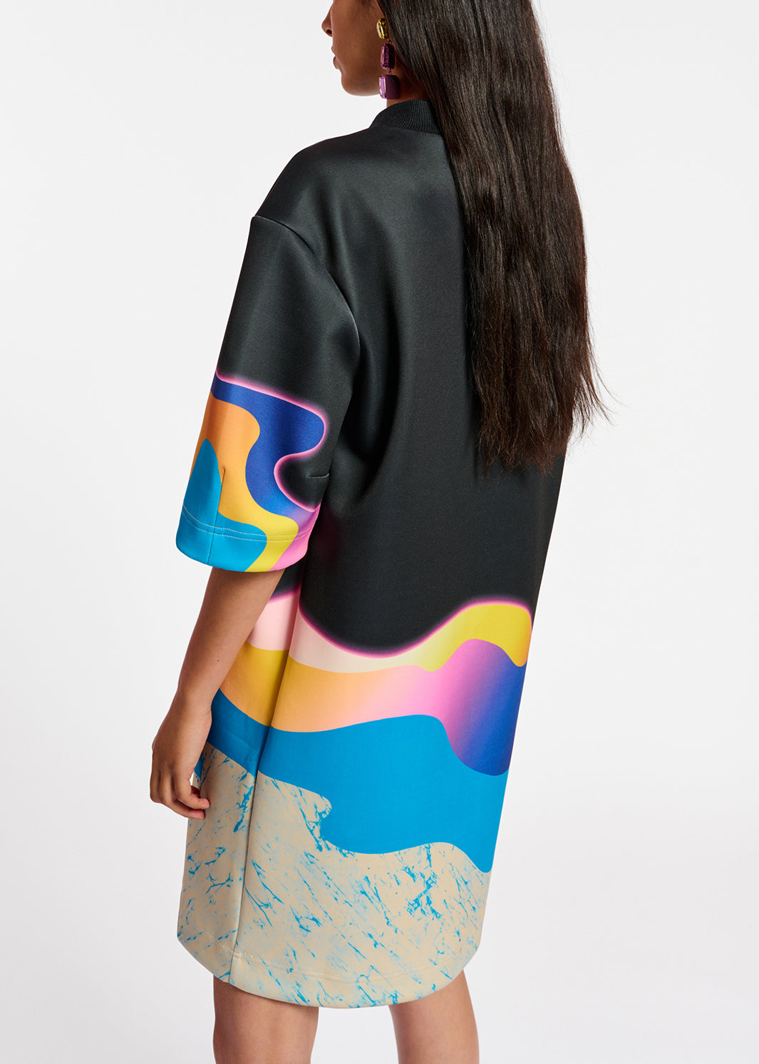 Black knee-length dress with multicolor print RE—SSENTIEL | Essentiel second hand
