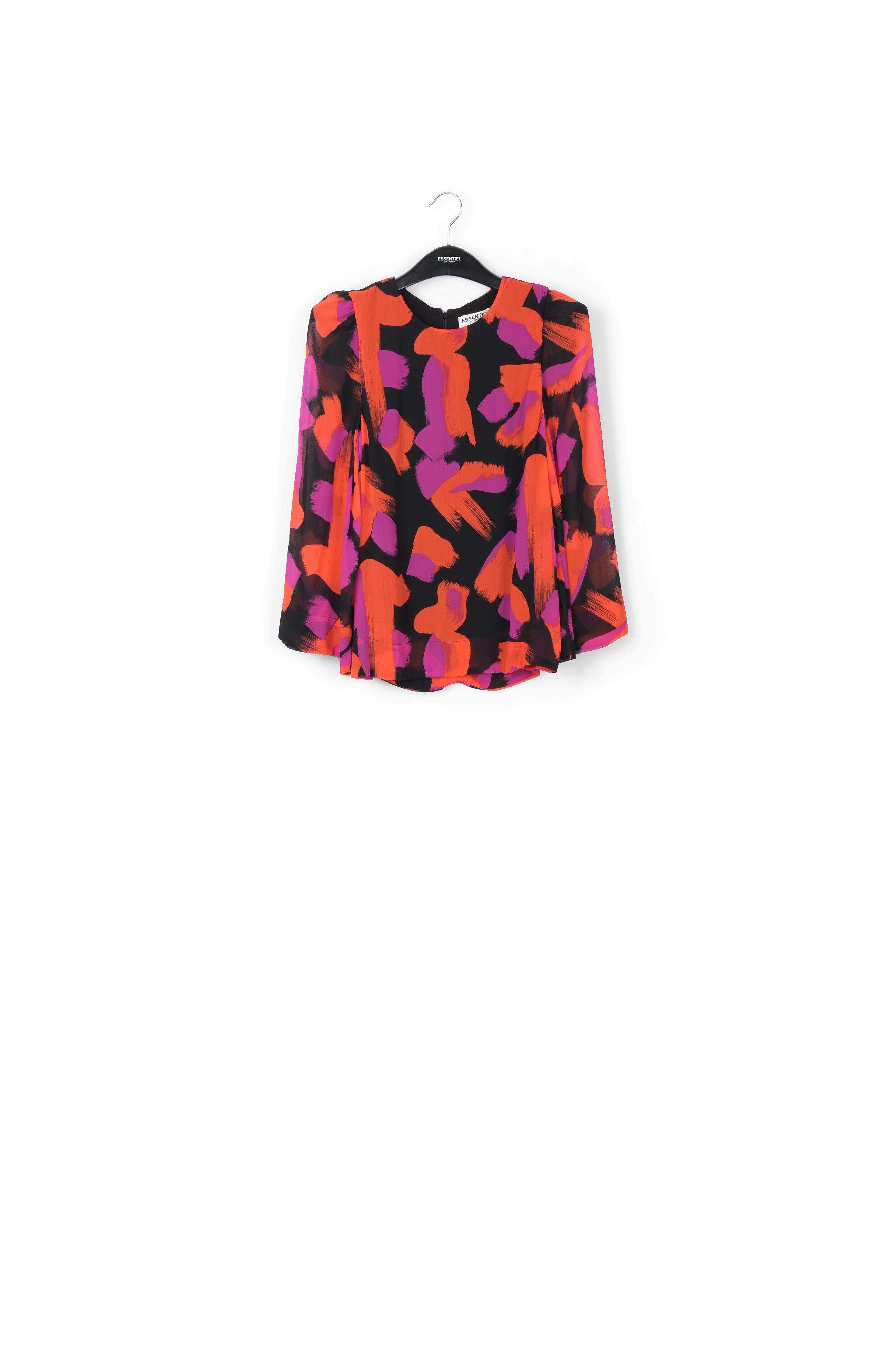 Top aux épaules bouffantes et imprimé noir, orange et pourpre RE—SSENTIEL | Essentiel second hand