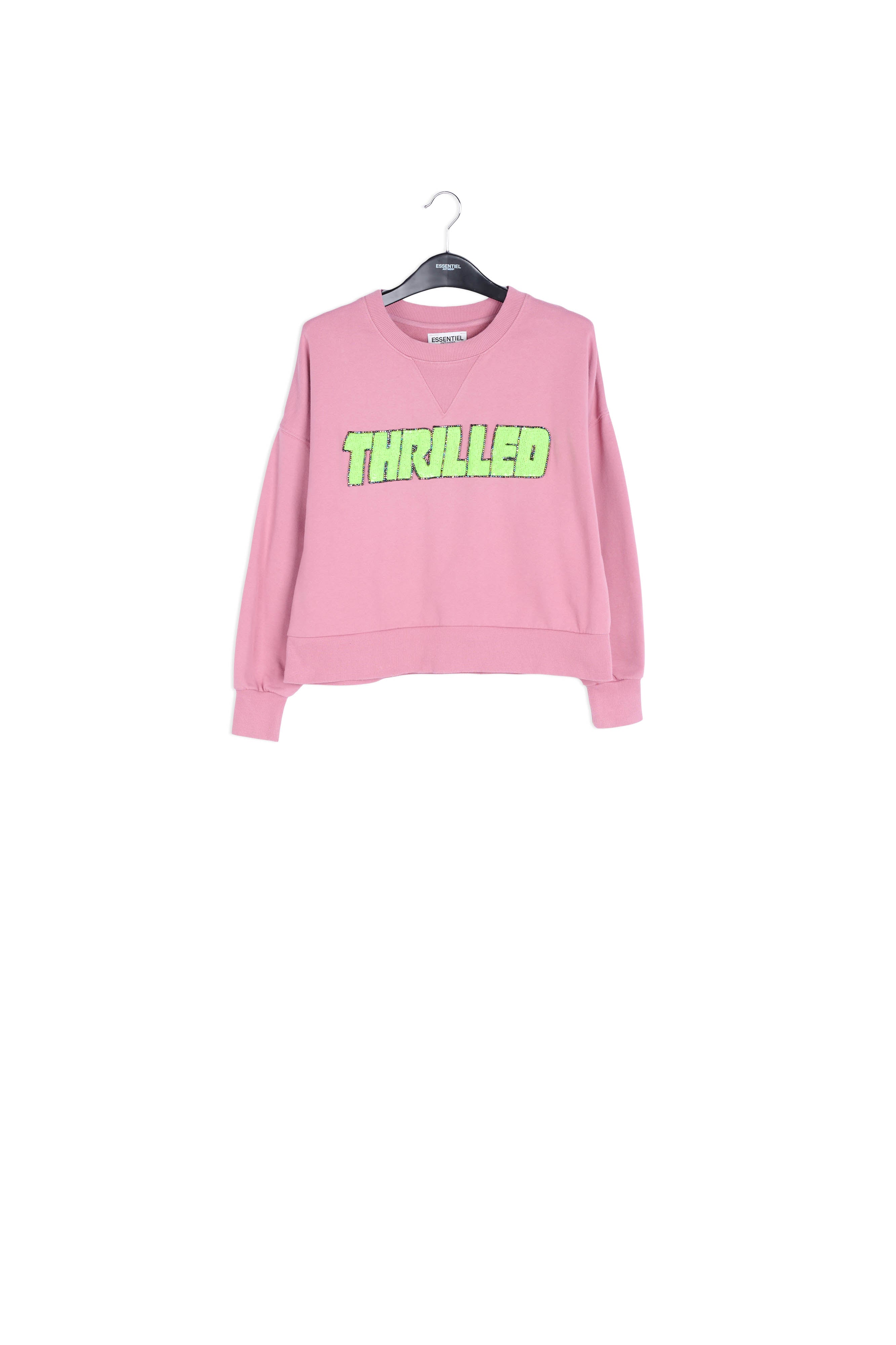 Dusty pink cotton-jersey sweatshirt with 'thrilled' embroidery RE—SSENTIEL | Essentiel second hand