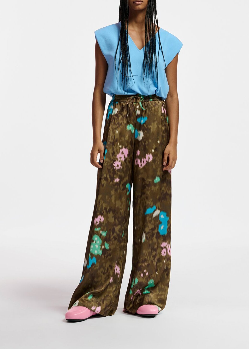 Khaki floral print wide-leg pants RE—SSENTIEL | Essentiel second hand