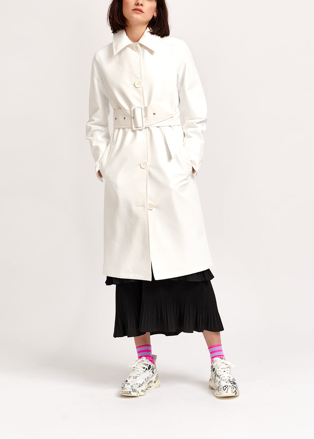 Off-white faux patent-leather trench coat RE—SSENTIEL | Essentiel second hand