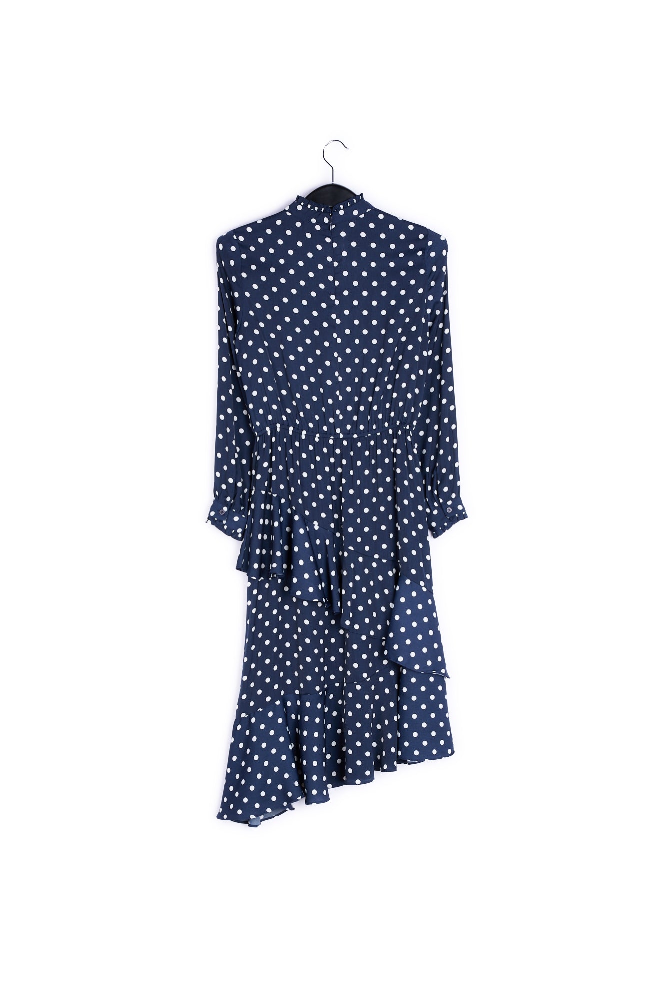 Dark blue polka dot ruffled midi dress RE—SSENTIEL | Essentiel second hand