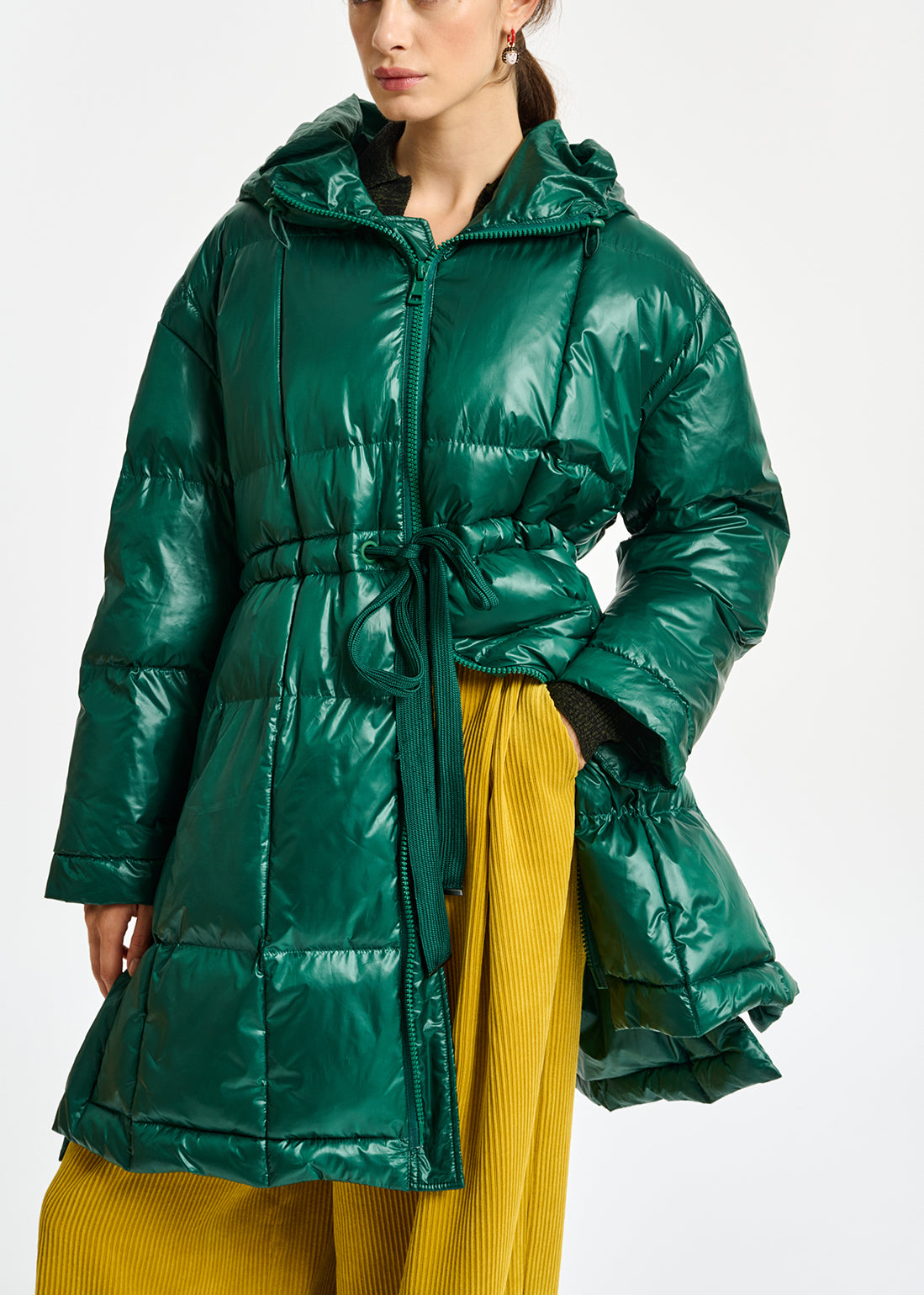 Dark green hooded puffer coat RE—SSENTIEL | Essentiel second hand
