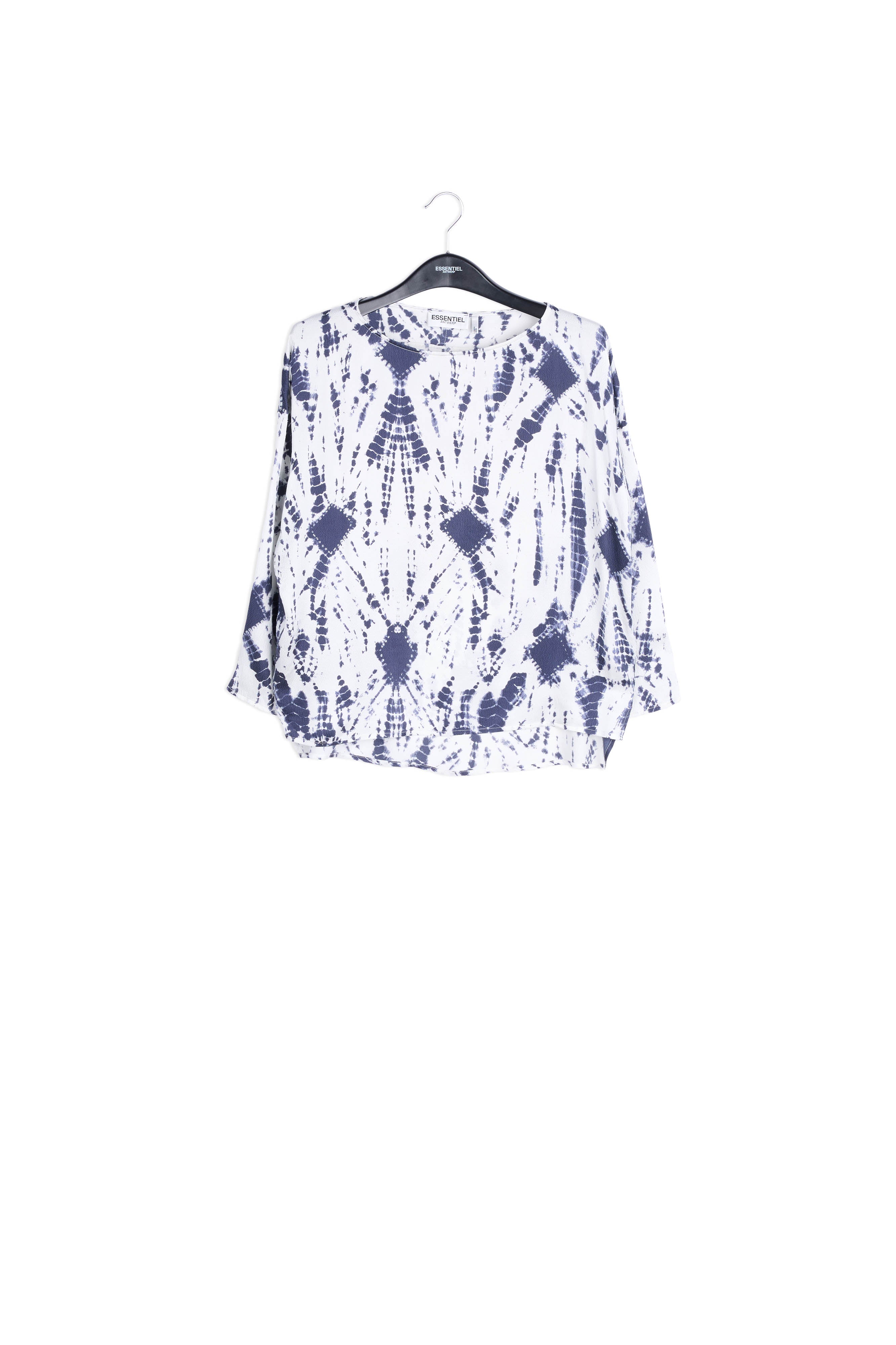 Top en soie tie-dye blanc cassé et bleu RE—SSENTIEL | Essentiel second hand