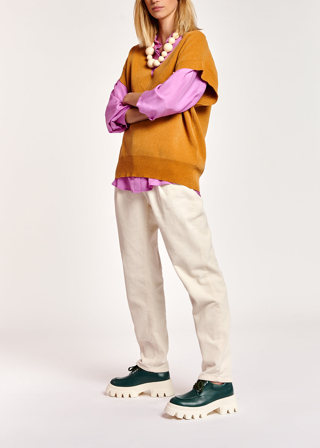 Camel sleeveless knitted vest RE—SSENTIEL | Essentiel second hand