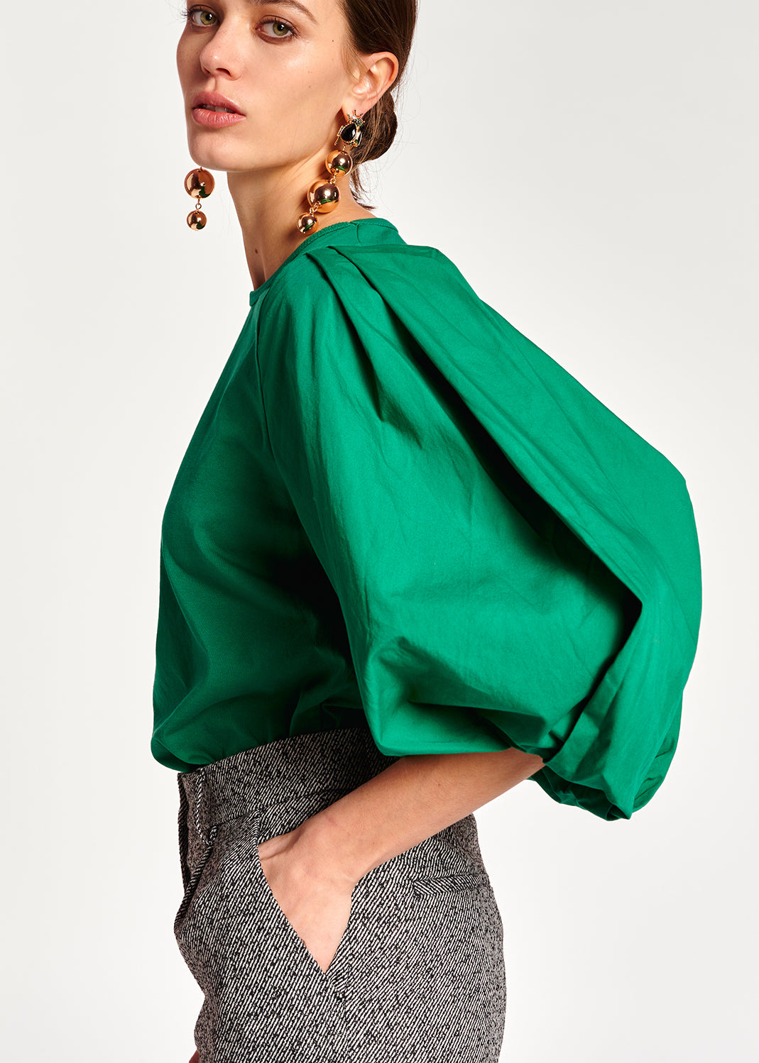 Green jersey T-shirt with cotton-poplin sleeves RE—SSENTIEL | Essentiel second hand