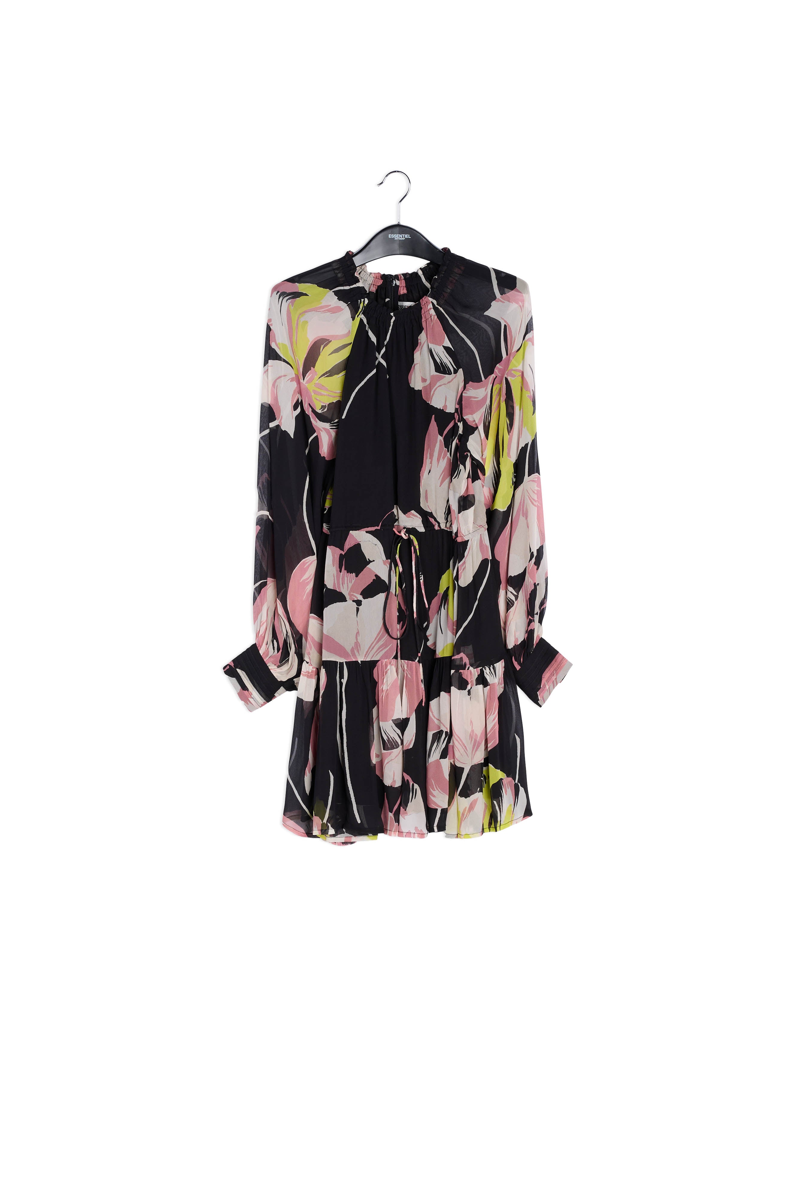 Zwarte mini-jurk met bloemenprint RE—SSENTIEL | Essentiel second hand