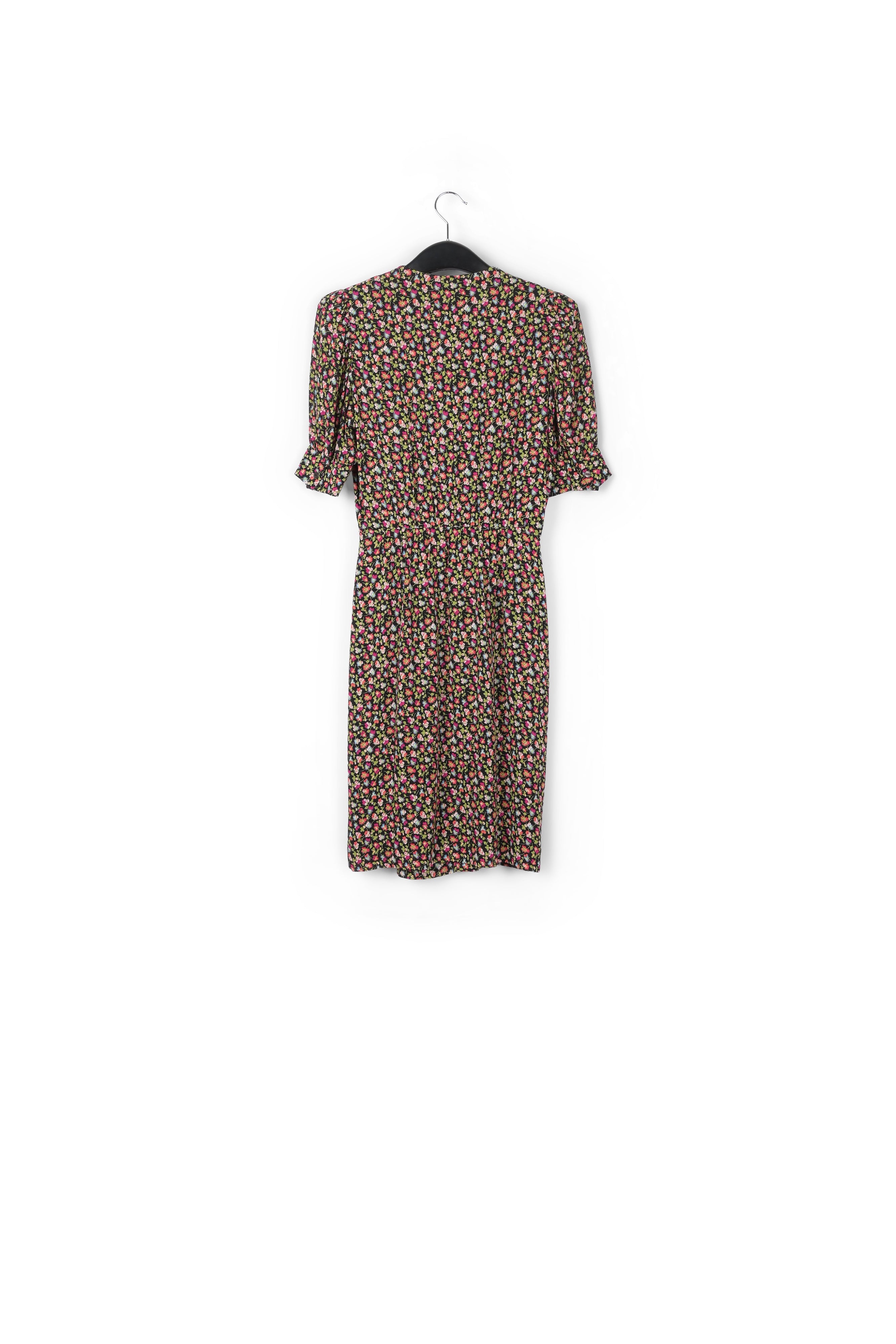 Robe portefeuille à imprimé floral noir, vert clair et fuchsia RE—SSENTIEL | Essentiel second hand