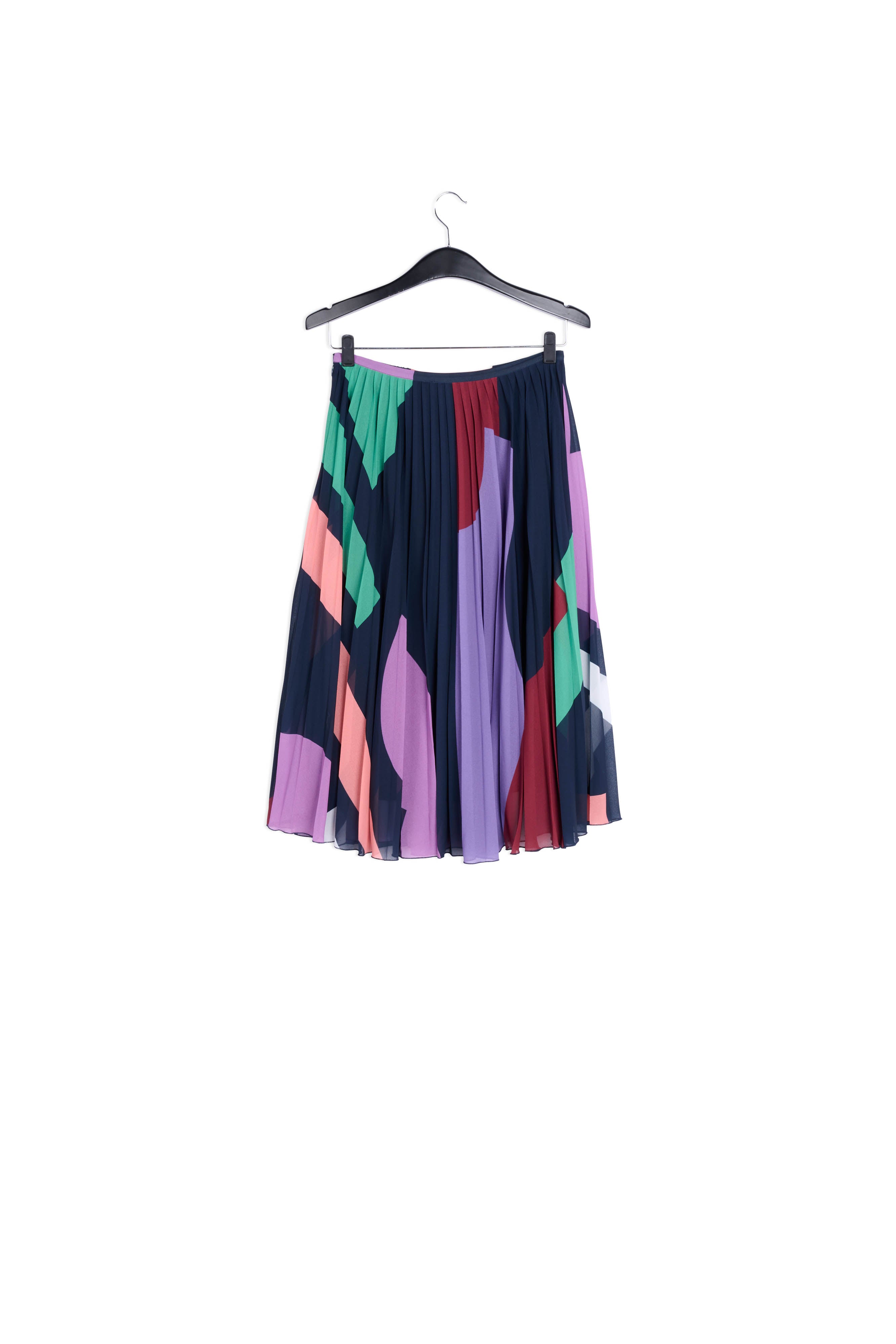 Dark blue graphic print plissé midi skirt RE—SSENTIEL | Essentiel second hand
