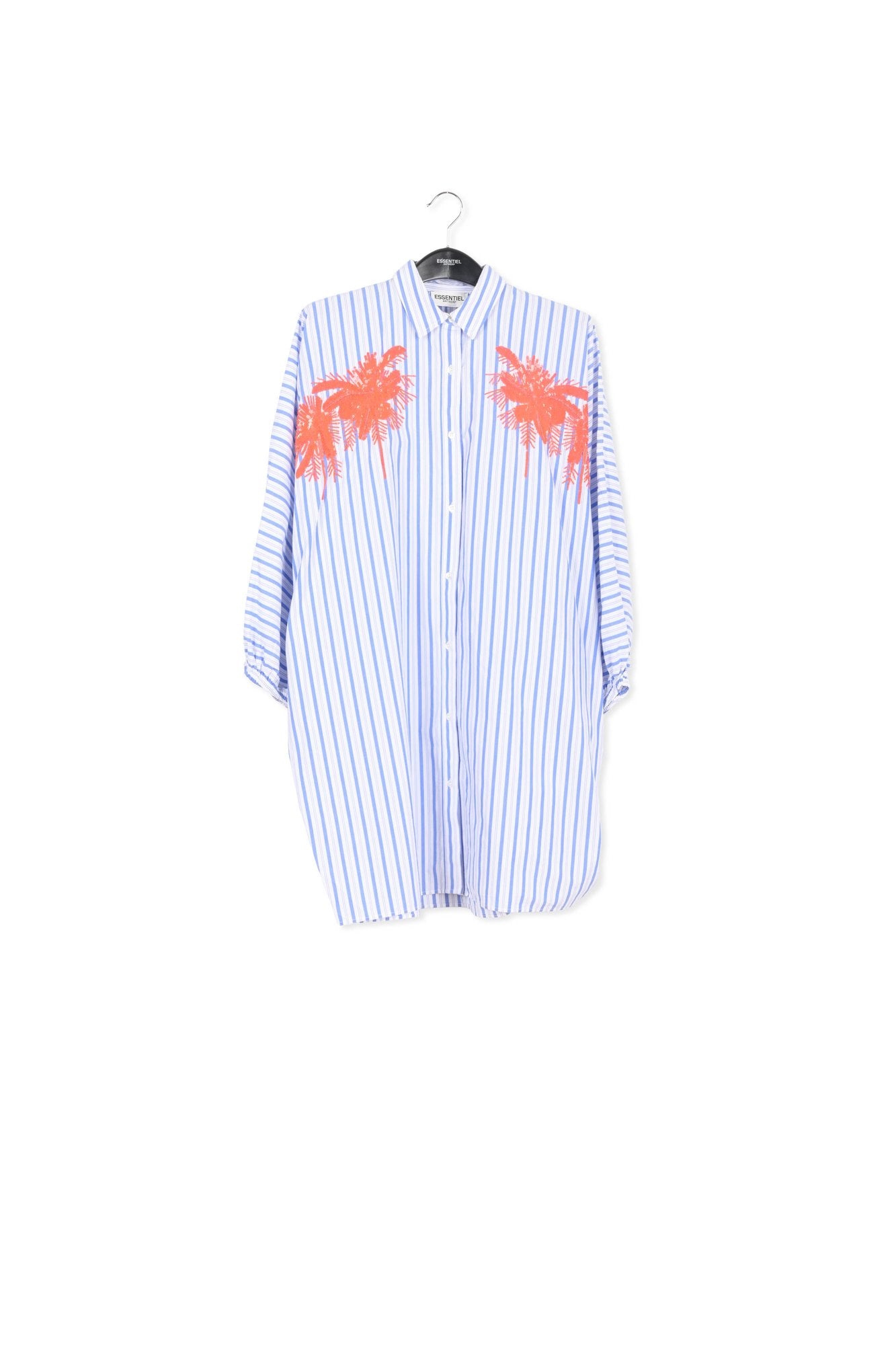 Blue and white striped cotton mini shirt dress with embroidery RE—SSENTIEL | Essentiel second hand