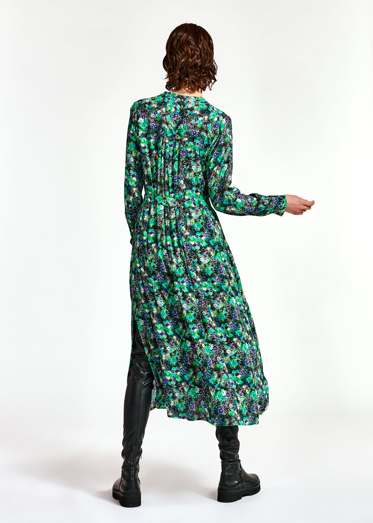 Green floral print a-line shirt dress RE—SSENTIEL | Essentiel second hand
