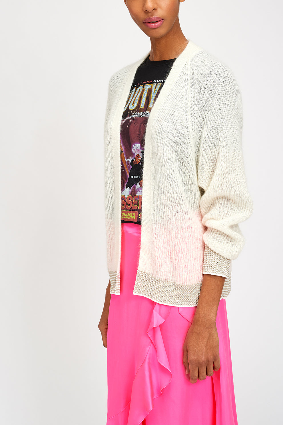 Off-white ribbed open cardigan with accentuated trims RE—SSENTIEL | Essentiel second hand