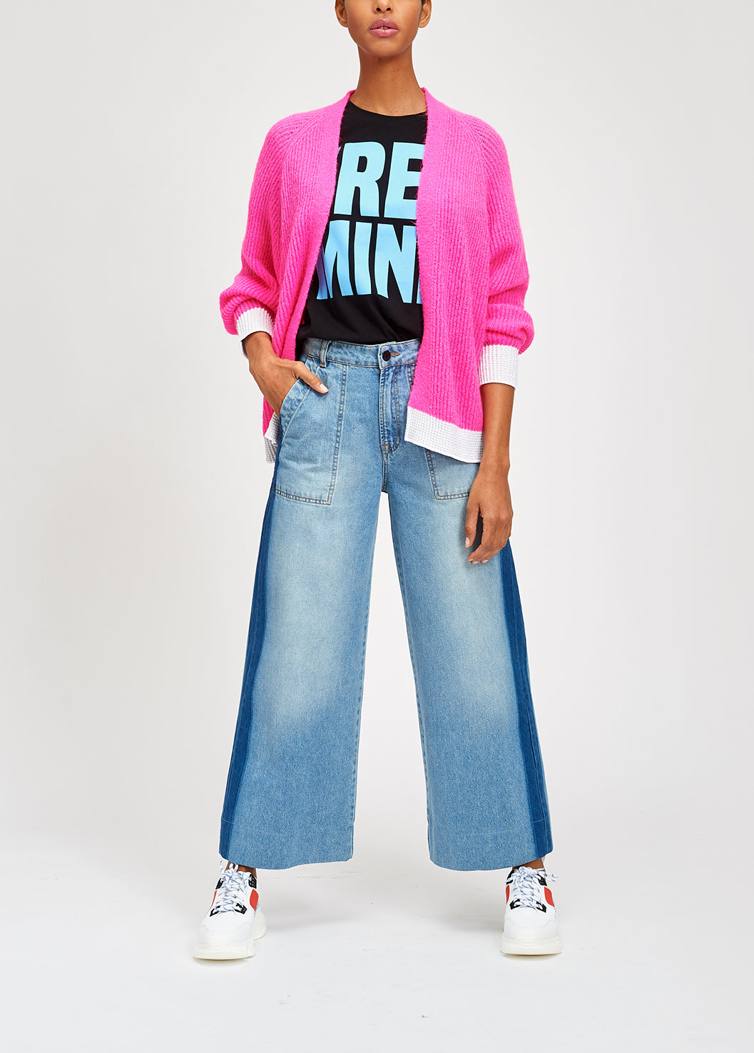 Fuchsia ribbed open cardigan with accentuated trims RE—SSENTIEL | Essentiel second hand