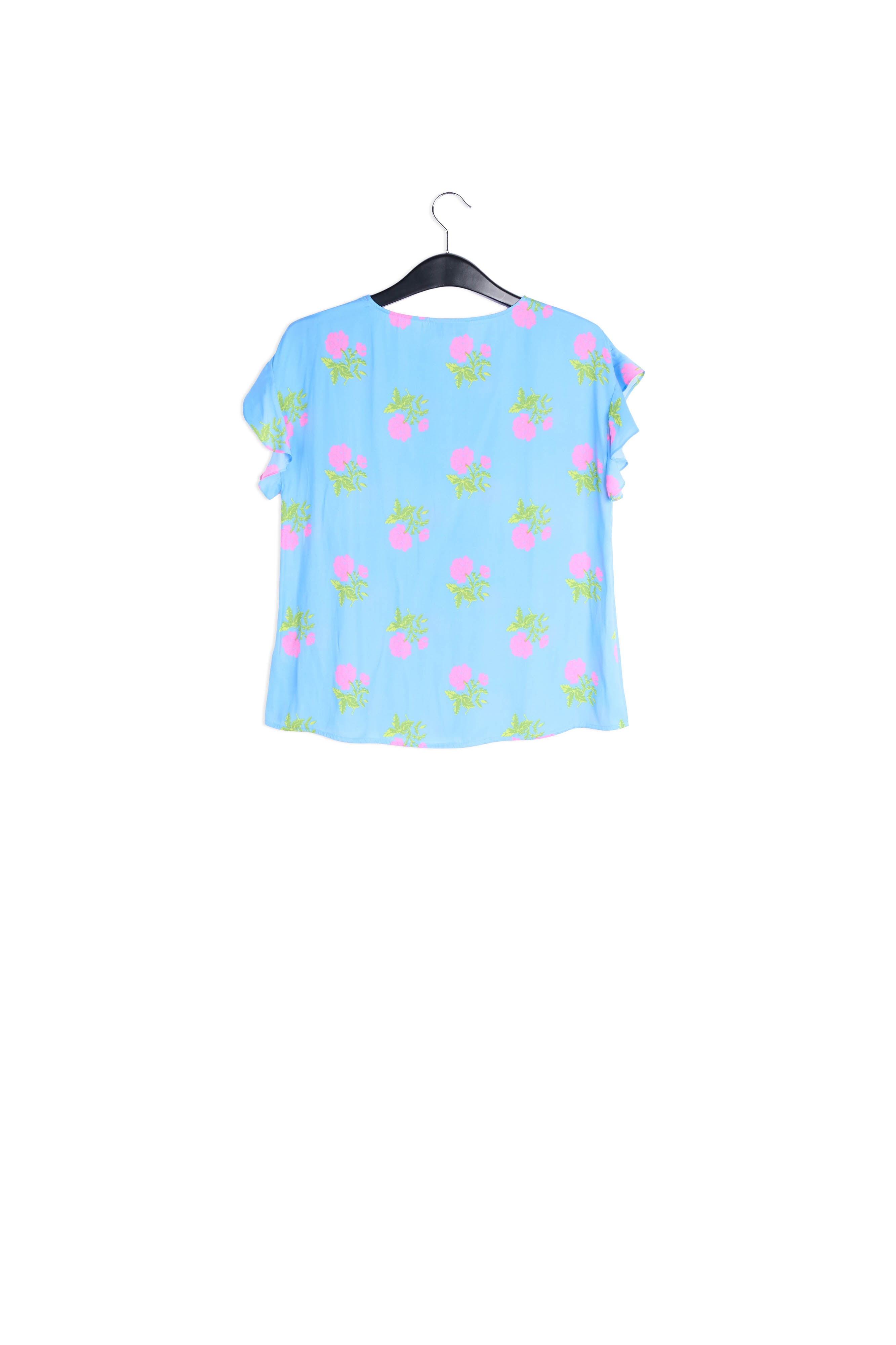 Blauwe top met bloemenprint en ruches RE—SSENTIEL | Essentiel second hand