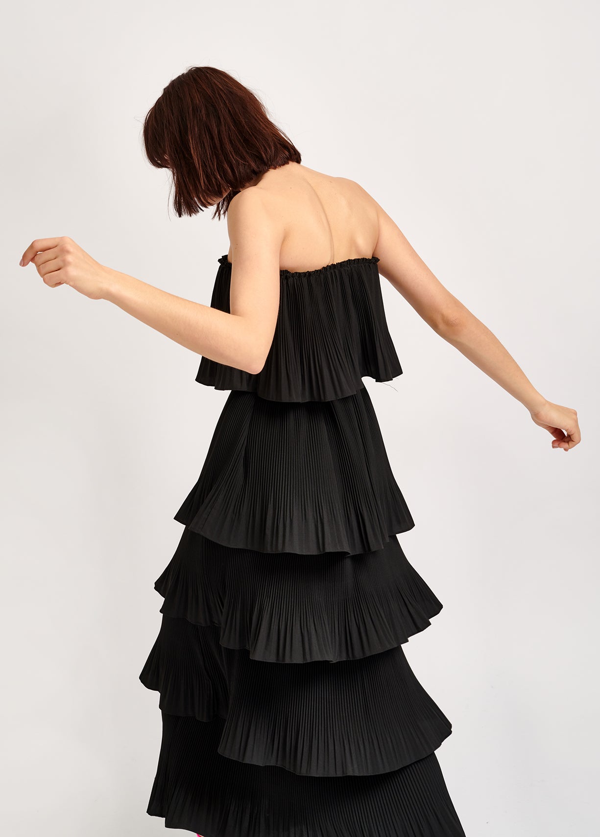 Robe bustier noire à volants plissés RE—SSENTIEL | Essentiel second hand