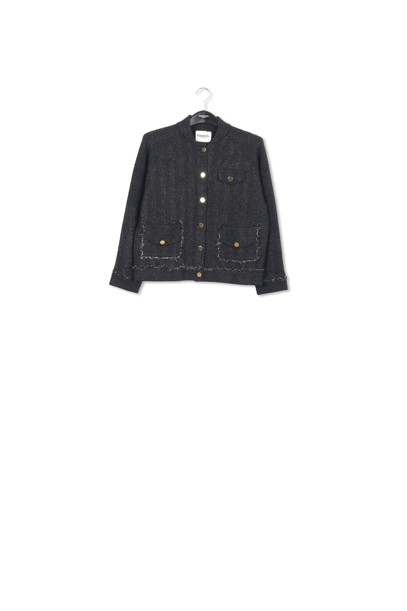 Black knitted short jacket with lurex details RE—SSENTIEL | Essentiel second hand