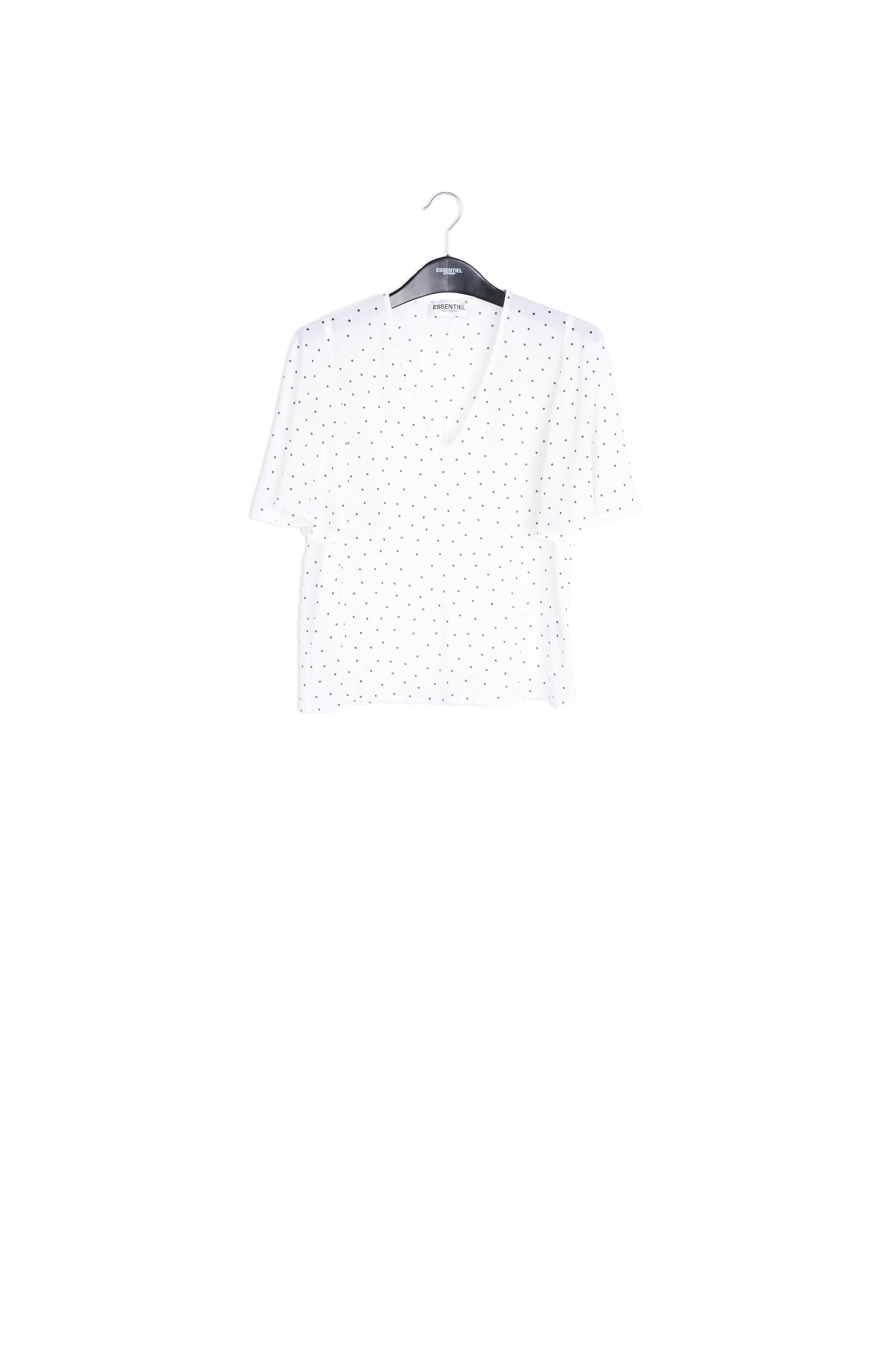 White polka dot v-neck top RE—SSENTIEL | Essentiel second hand