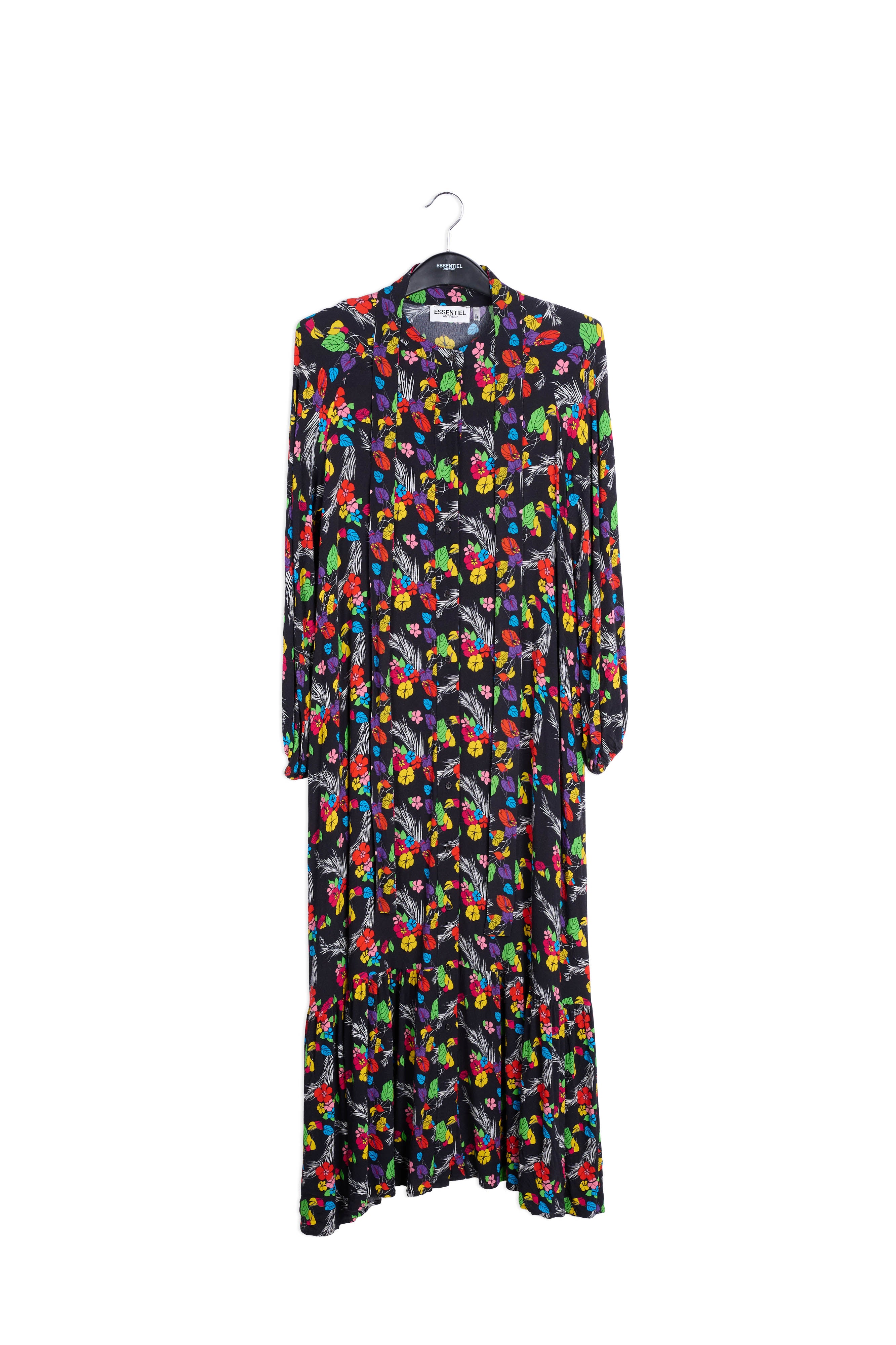 Zwarte maxi-jurk met tropische print RE—SSENTIEL | Essentiel second hand