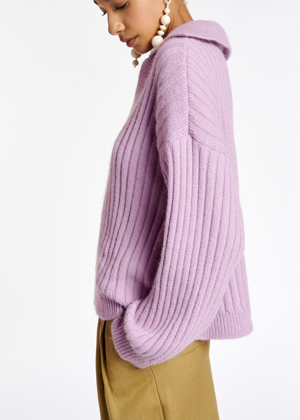 Lilac V-neck ribbed-knit sweater RE—SSENTIEL | Essentiel second hand