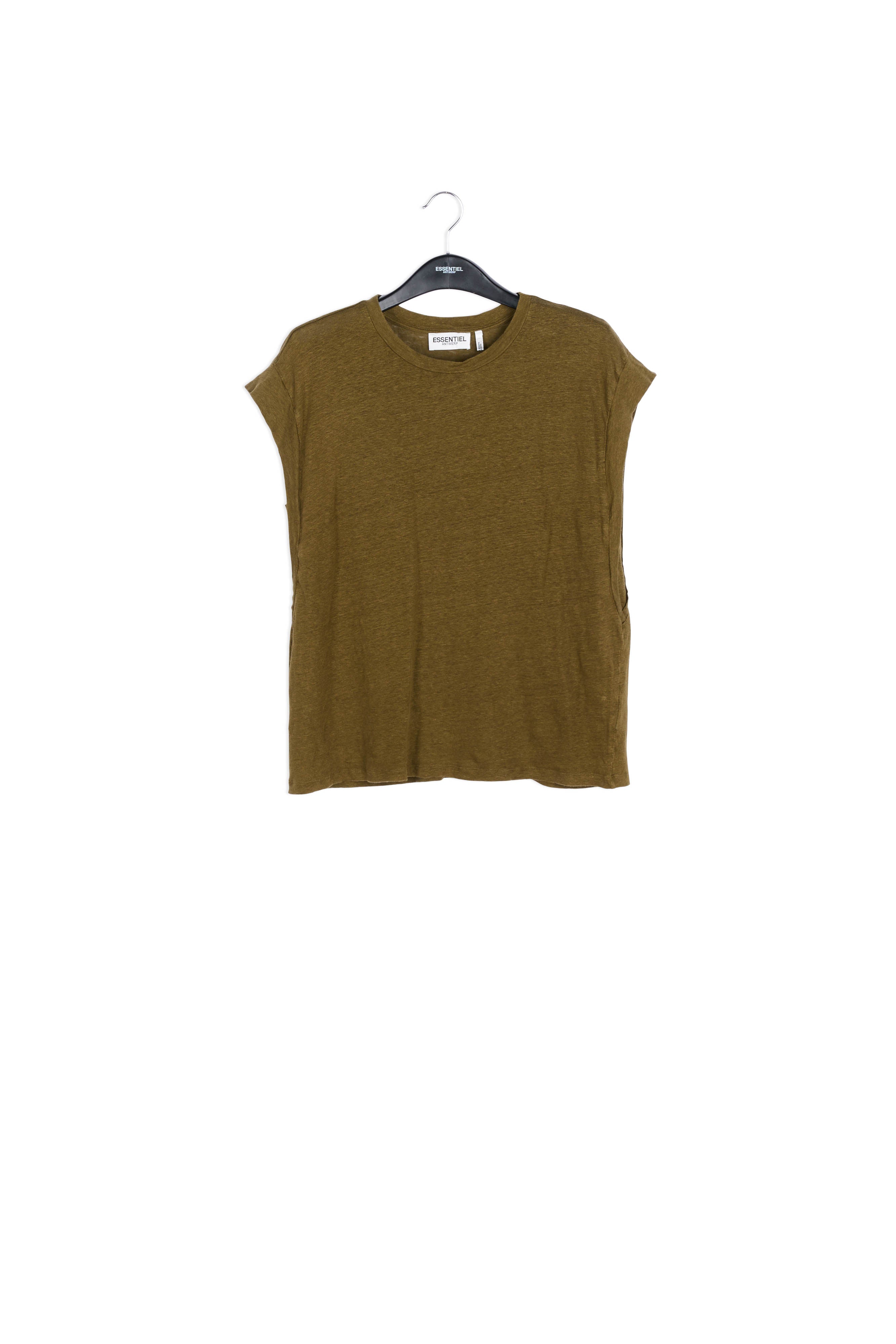 Khaki green linen relaxed-fit T-shirt RE—SSENTIEL | Essentiel second hand