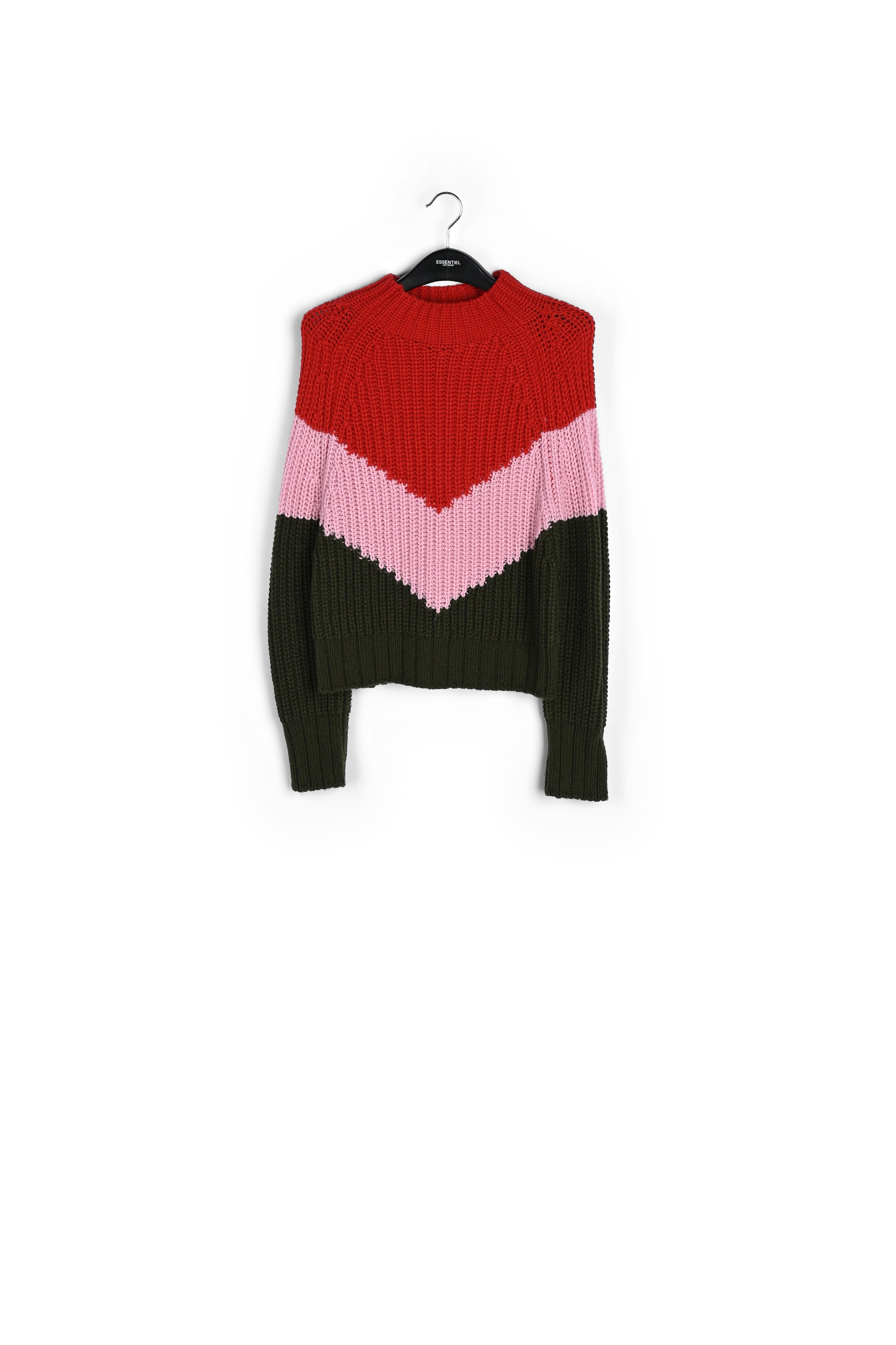 Khaki, pink and red v-panel knitted sweater RE—SSENTIEL | Essentiel second hand