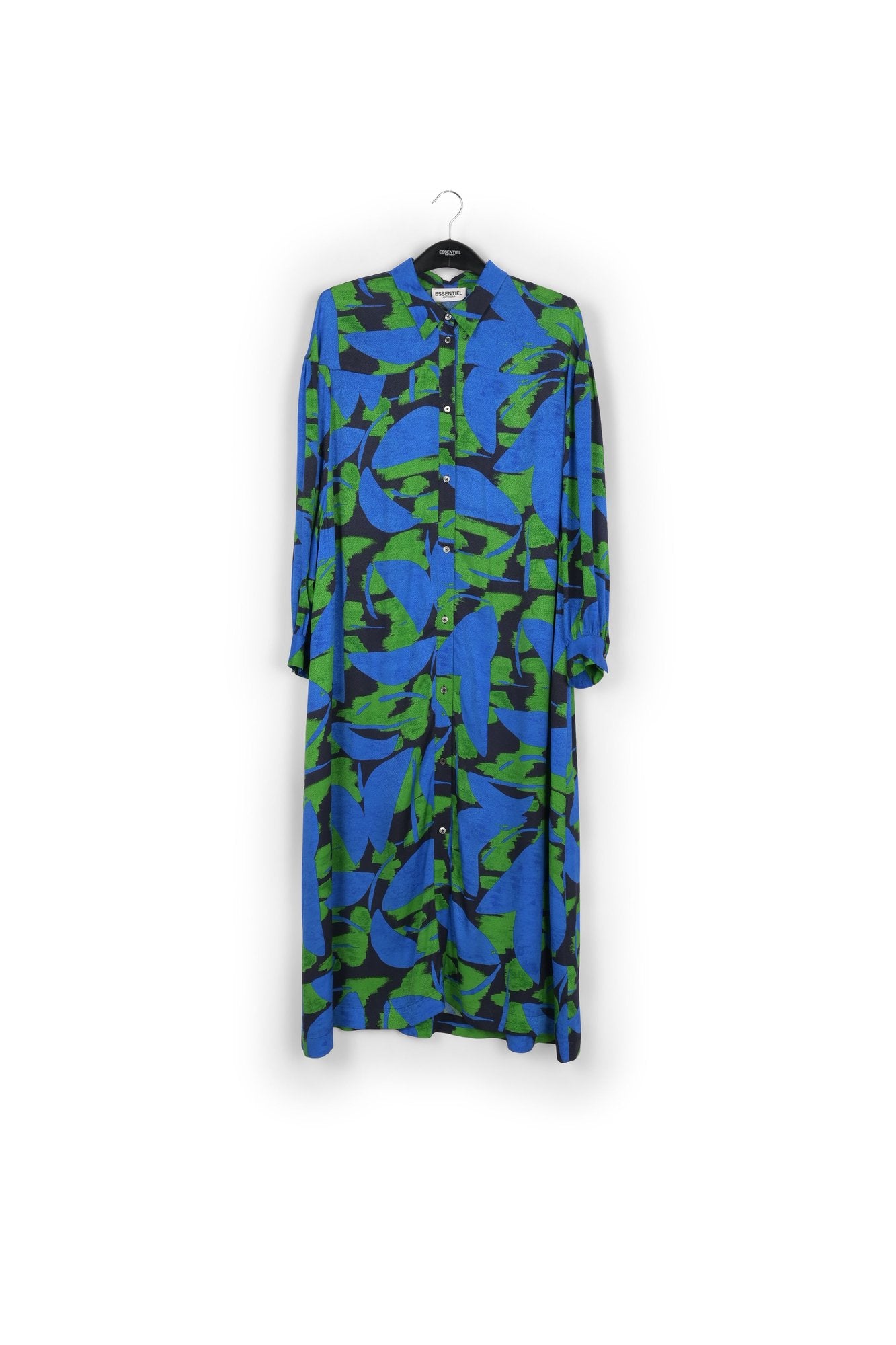 Blue, black and green abstract print midi dress RE—SSENTIEL | Essentiel second hand