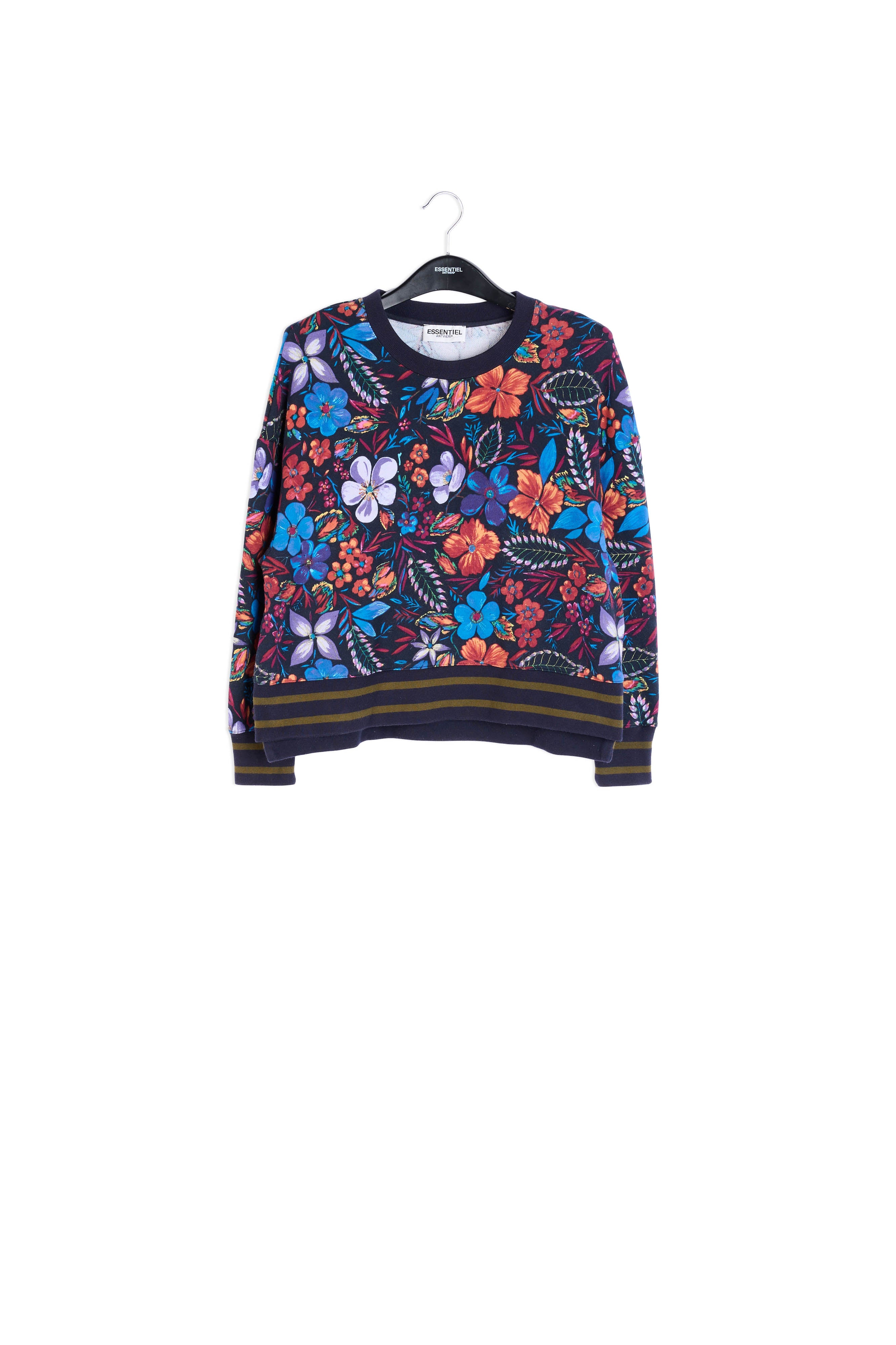 Donkerblauwe sweater met bloemenprint RE—SSENTIEL | Essentiel second hand