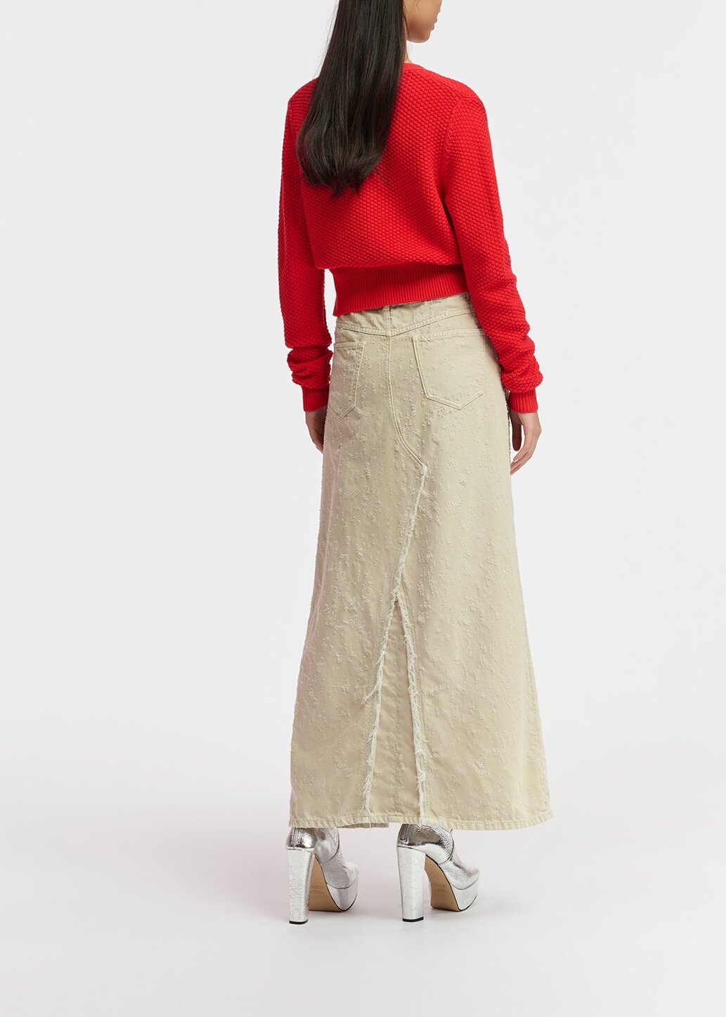 Cardigan en V rouge avec ornements RE—SSENTIEL | Essentiel second hand