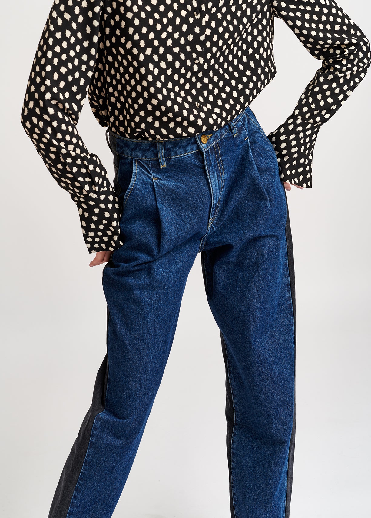 Two-tone cotton high-waisted jeans RE—SSENTIEL | Essentiel second hand