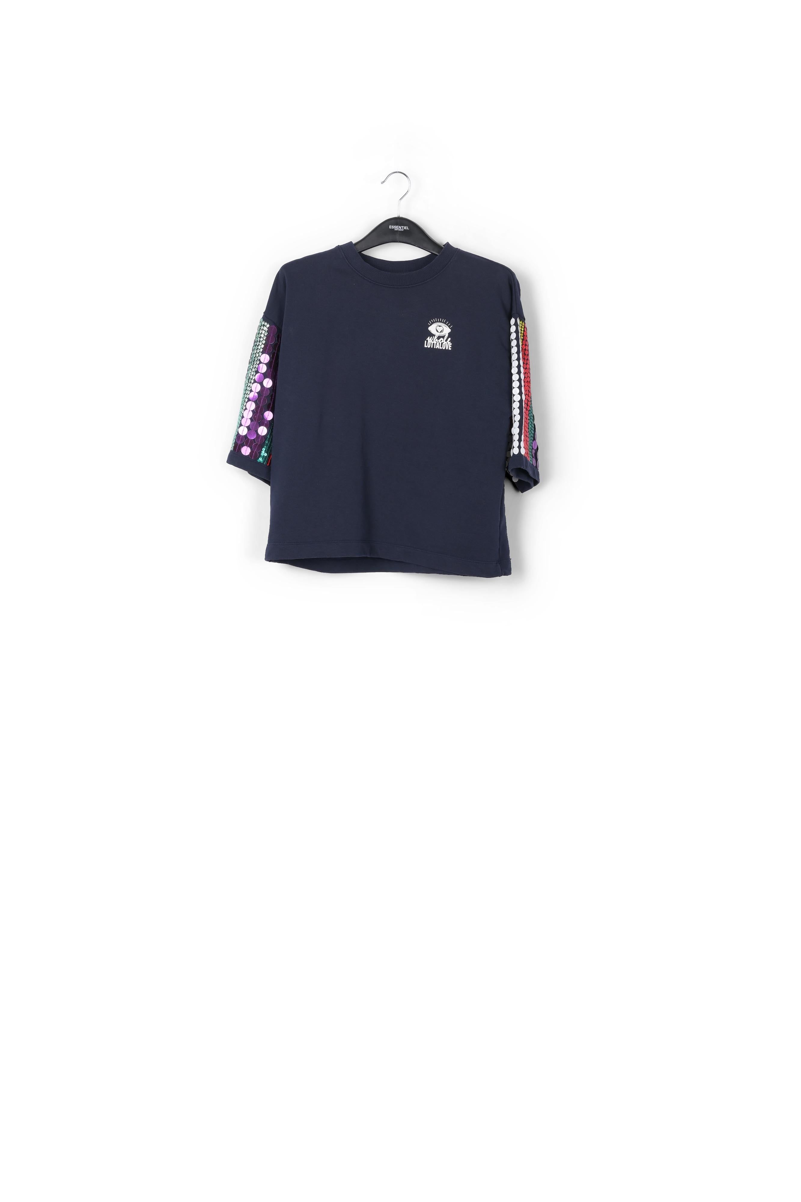 Sweatshirt bleu foncé en coton bio à paillettes RE—SSENTIEL | Essentiel second hand