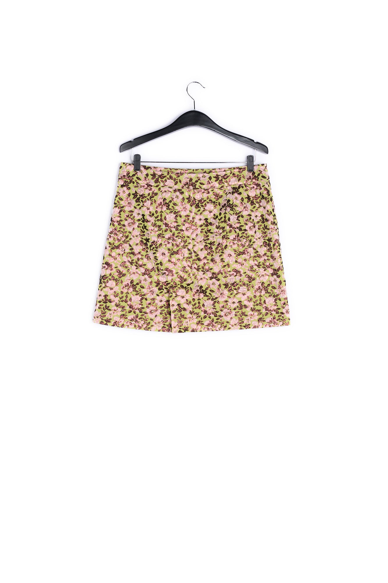 Green mini skirt with metallic floral motif RE—SSENTIEL | Essentiel second hand