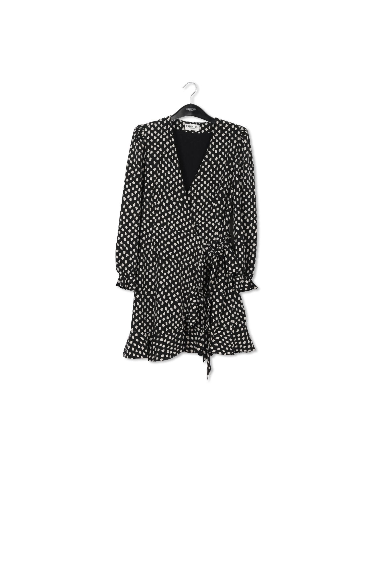Black polka dot wrap mini dress RE—SSENTIEL | Essentiel second hand