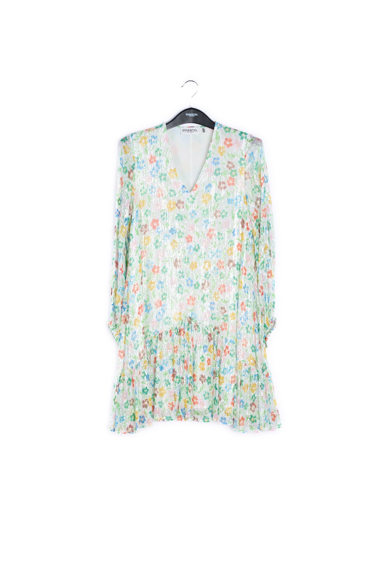 Off-white floral print dress with flared hem RE—SSENTIEL | Essentiel second hand
