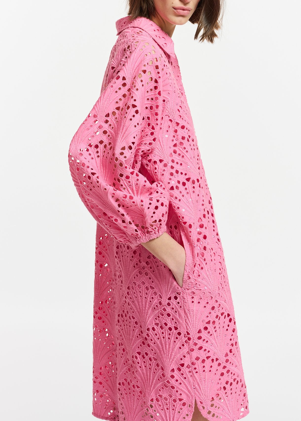 Pink broderie anglaise cotton knee-length dress RE—SSENTIEL | Essentiel second hand