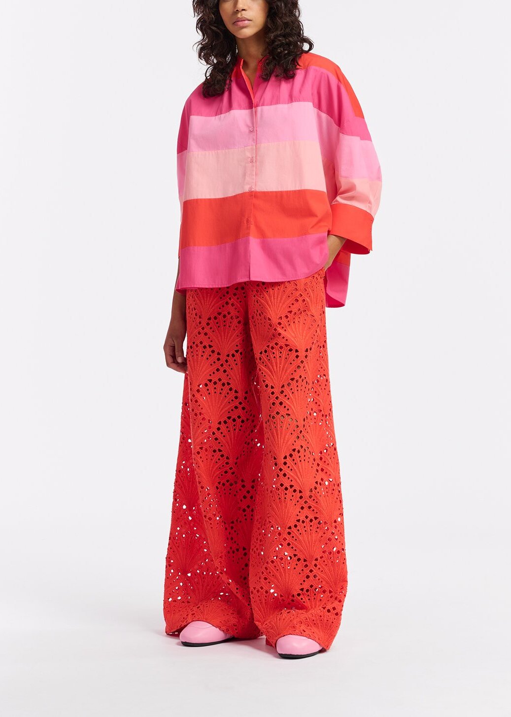 Light pink, pink and red oversized cotton shirt RE—SSENTIEL | Essentiel second hand