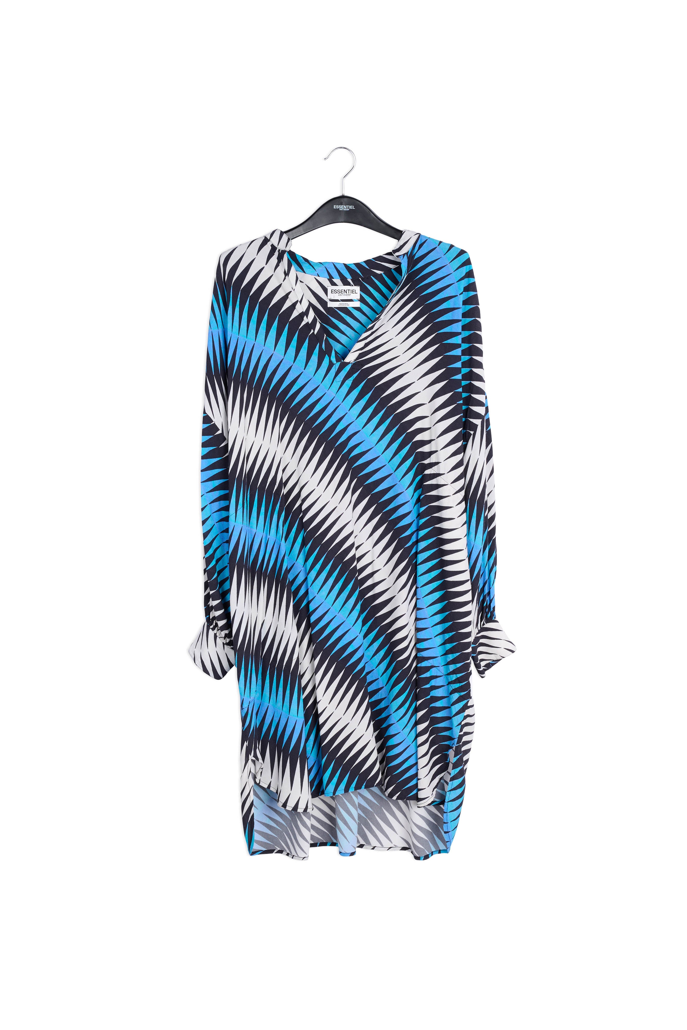 Blue, black and white graphic print knee-length dress RE—SSENTIEL | Essentiel second hand