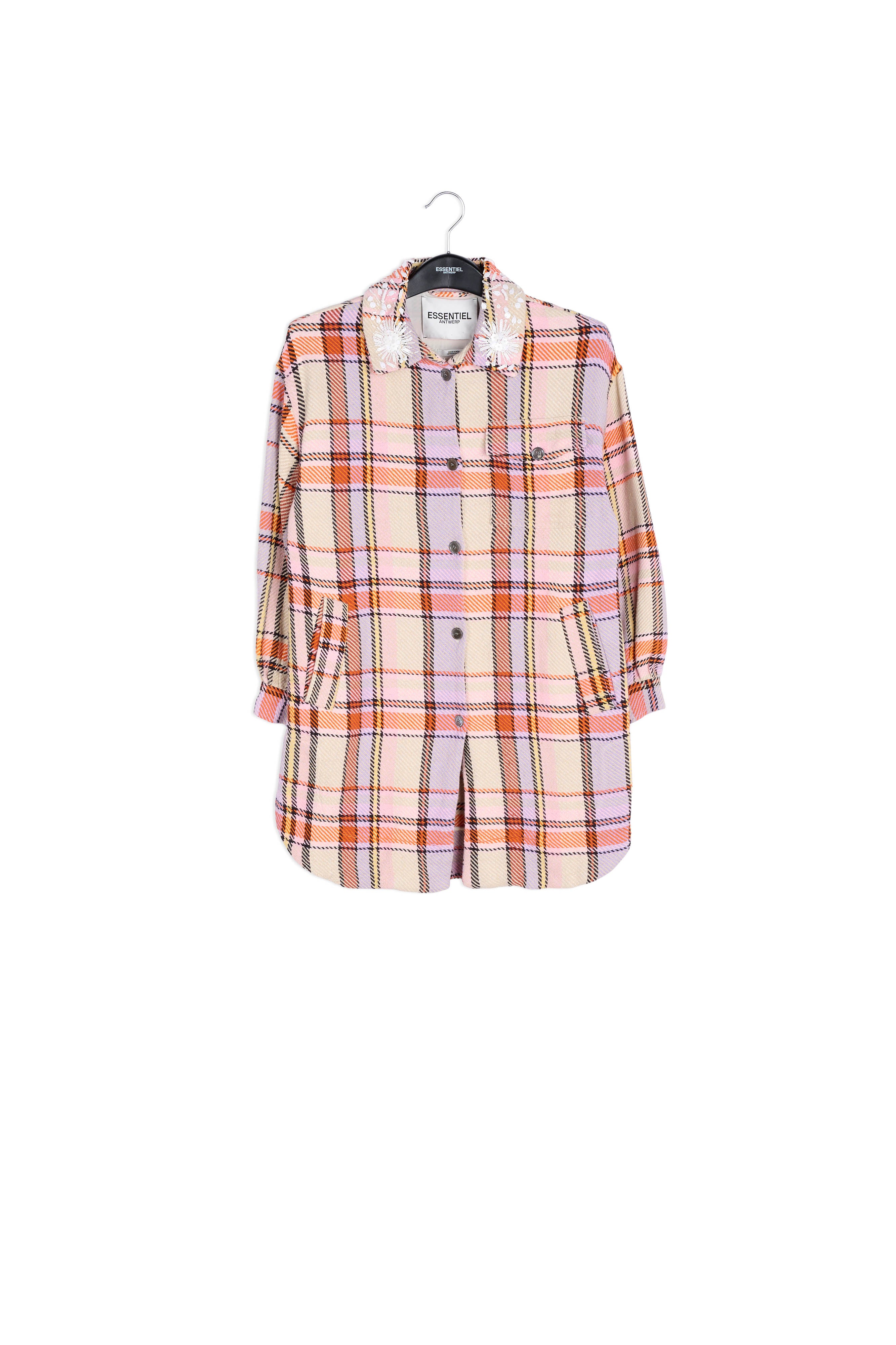 Lilac, orange and light pink checked shirt jacket RE—SSENTIEL | Essentiel second hand