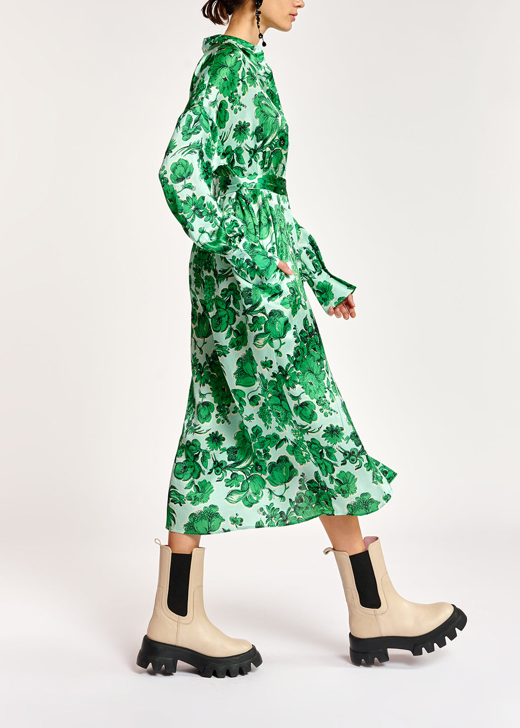 Light blue and green floral silk shirt dress RE—SSENTIEL | Essentiel second hand