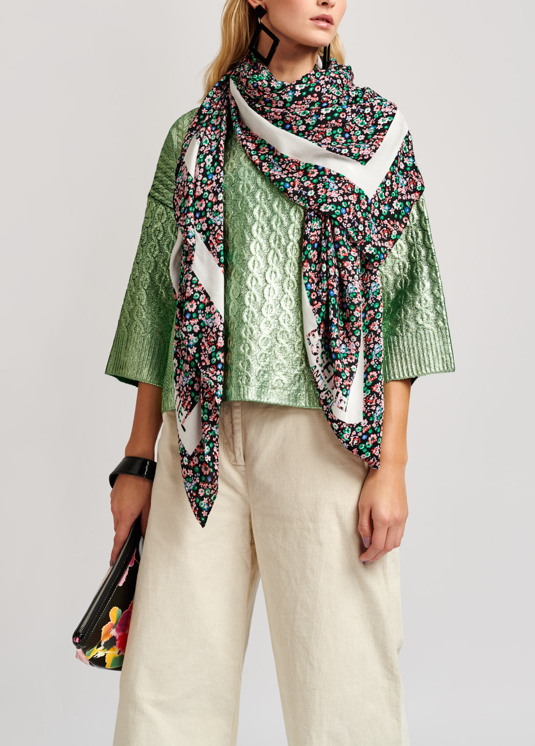 Black, green and red floral scarf RE—SSENTIEL | Essentiel second hand