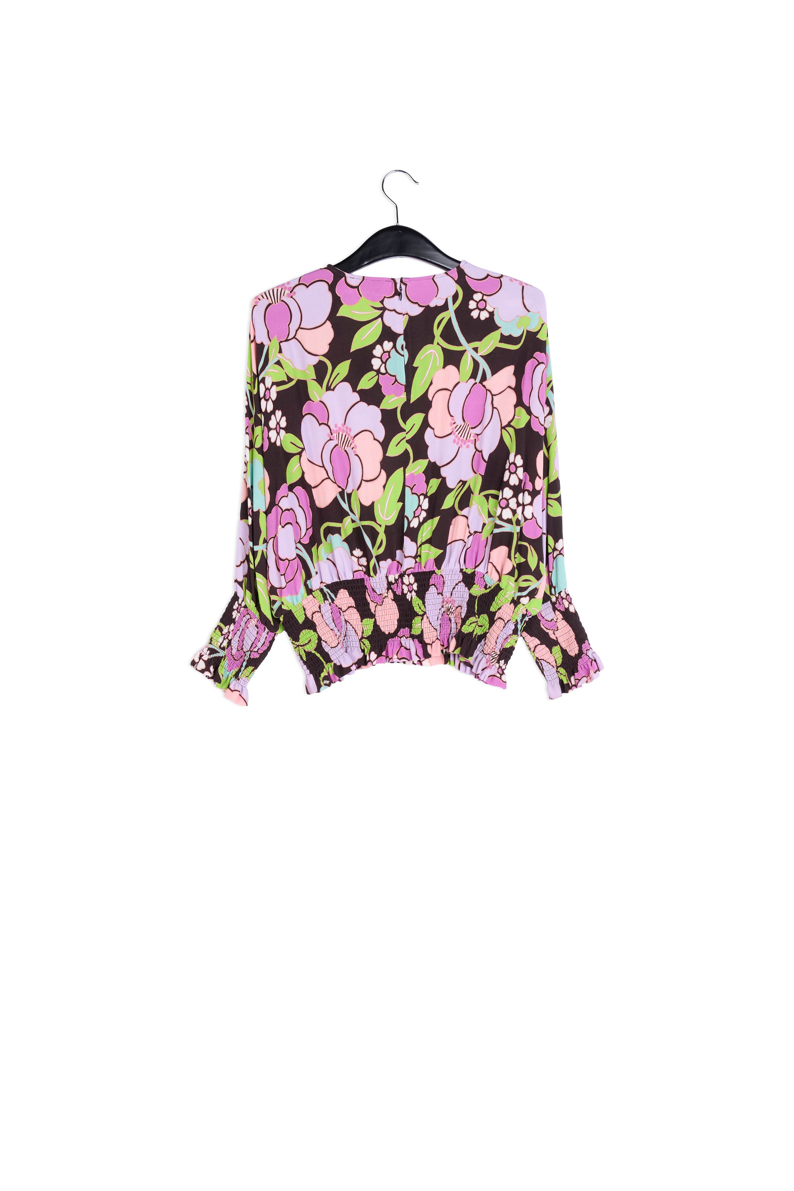 Zwarte gesmokte top met bloemenprint RE—SSENTIEL | Essentiel second hand