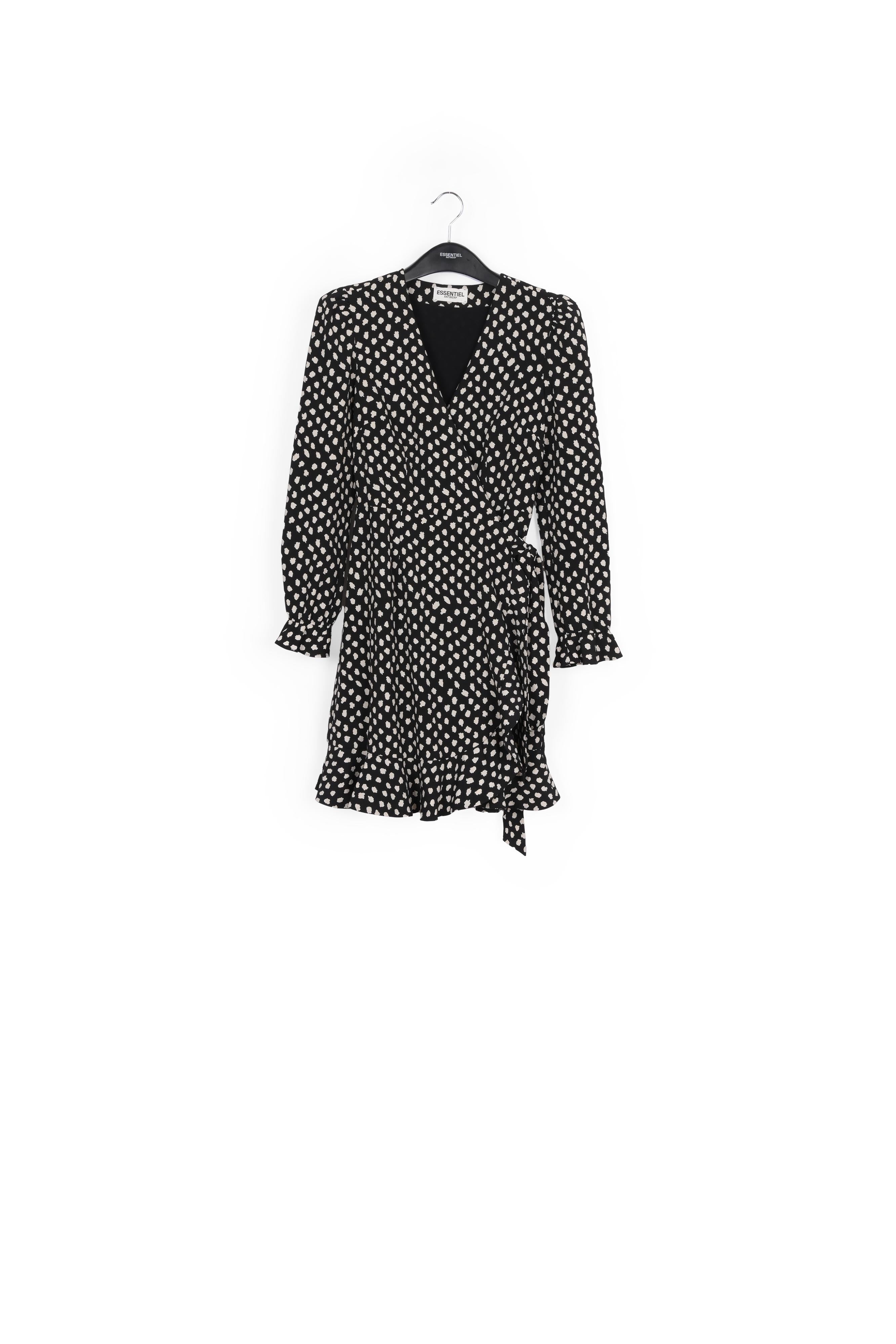 Black polka dot wrap mini dress RE—SSENTIEL | Essentiel second hand