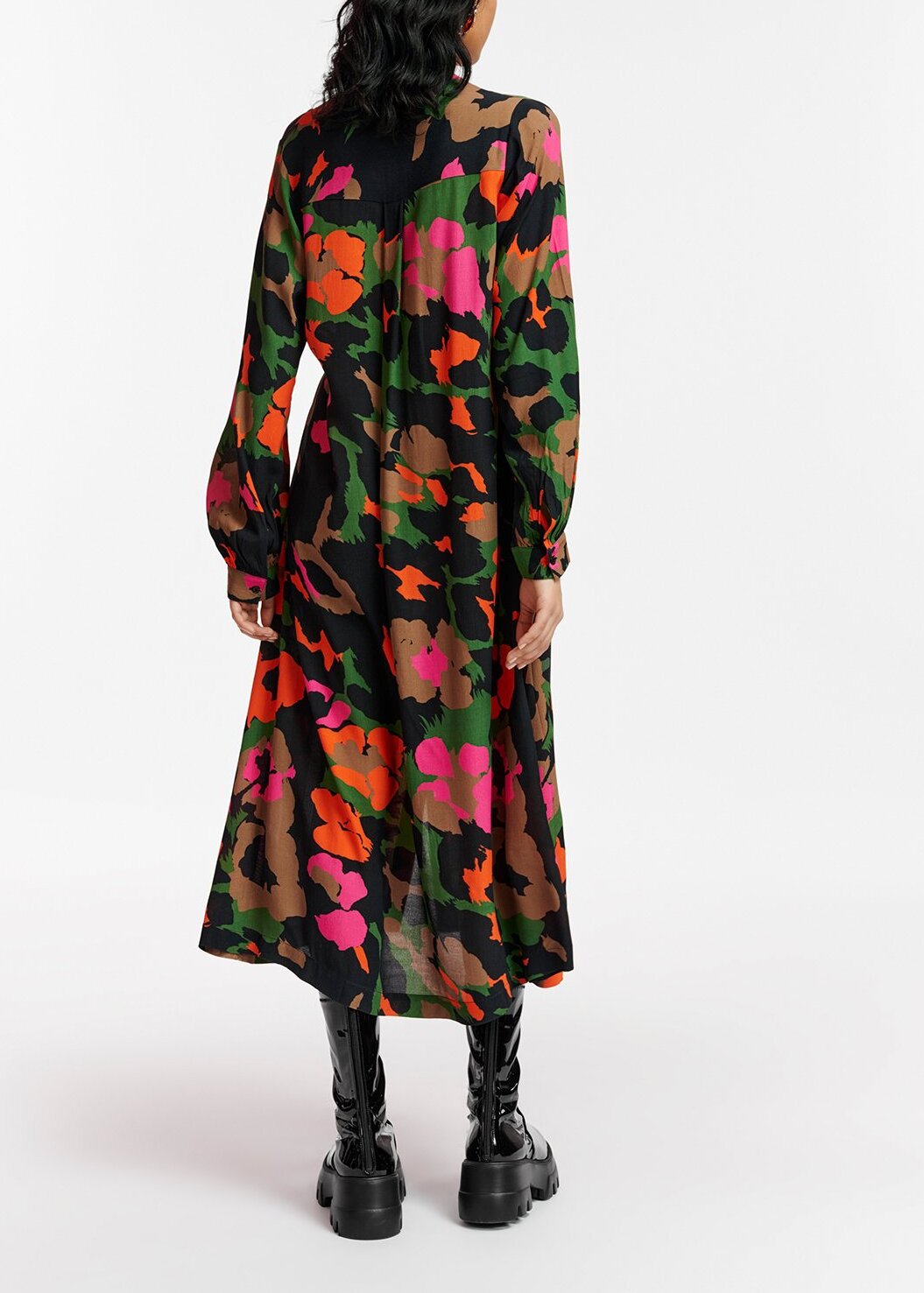 Black, brown and orange abstract print midi-length shirt dress RE—SSENTIEL | Essentiel second hand