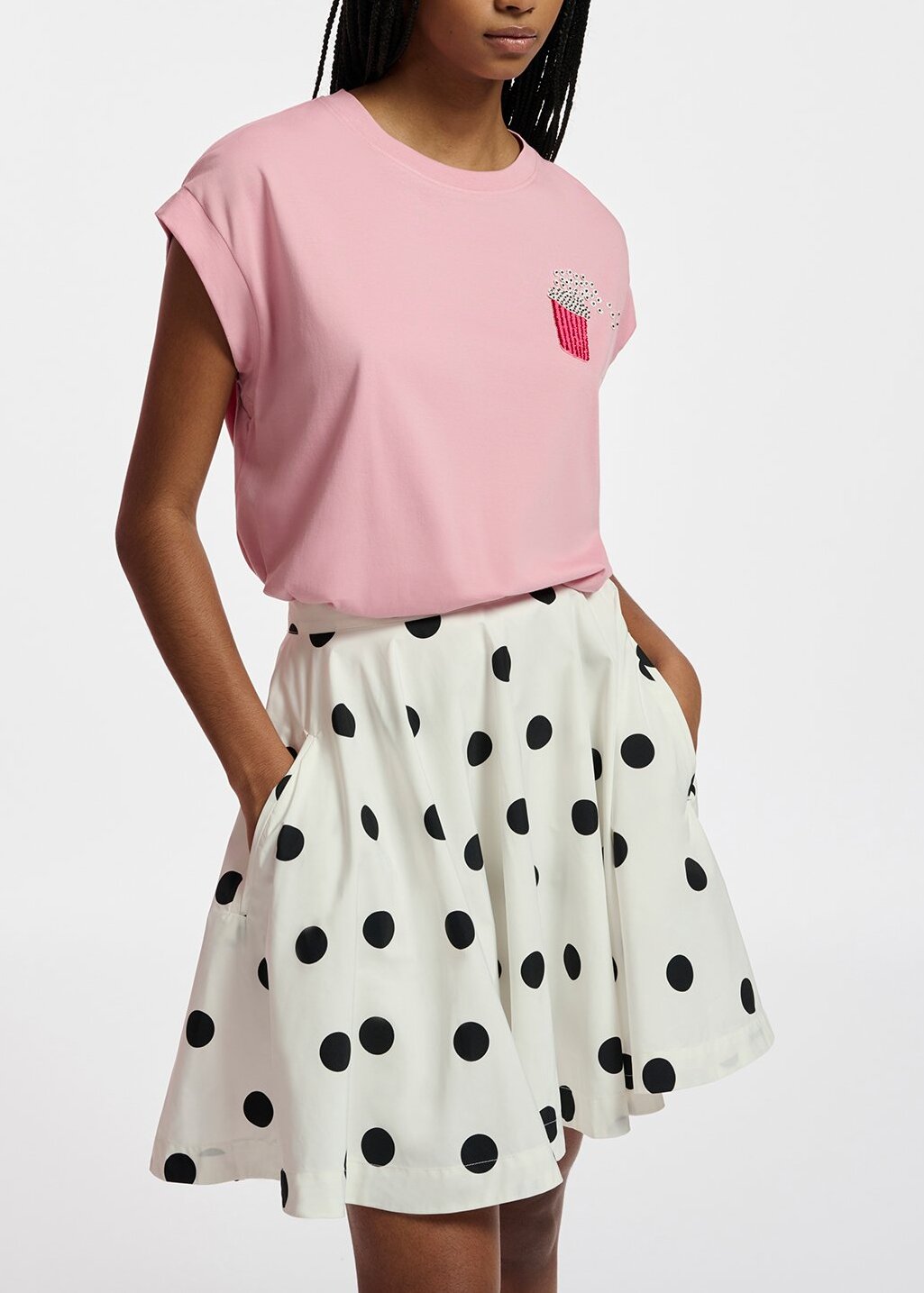 Light pink organic cotton T-shirt with popcorn embroidery RE—SSENTIEL | Essentiel second hand