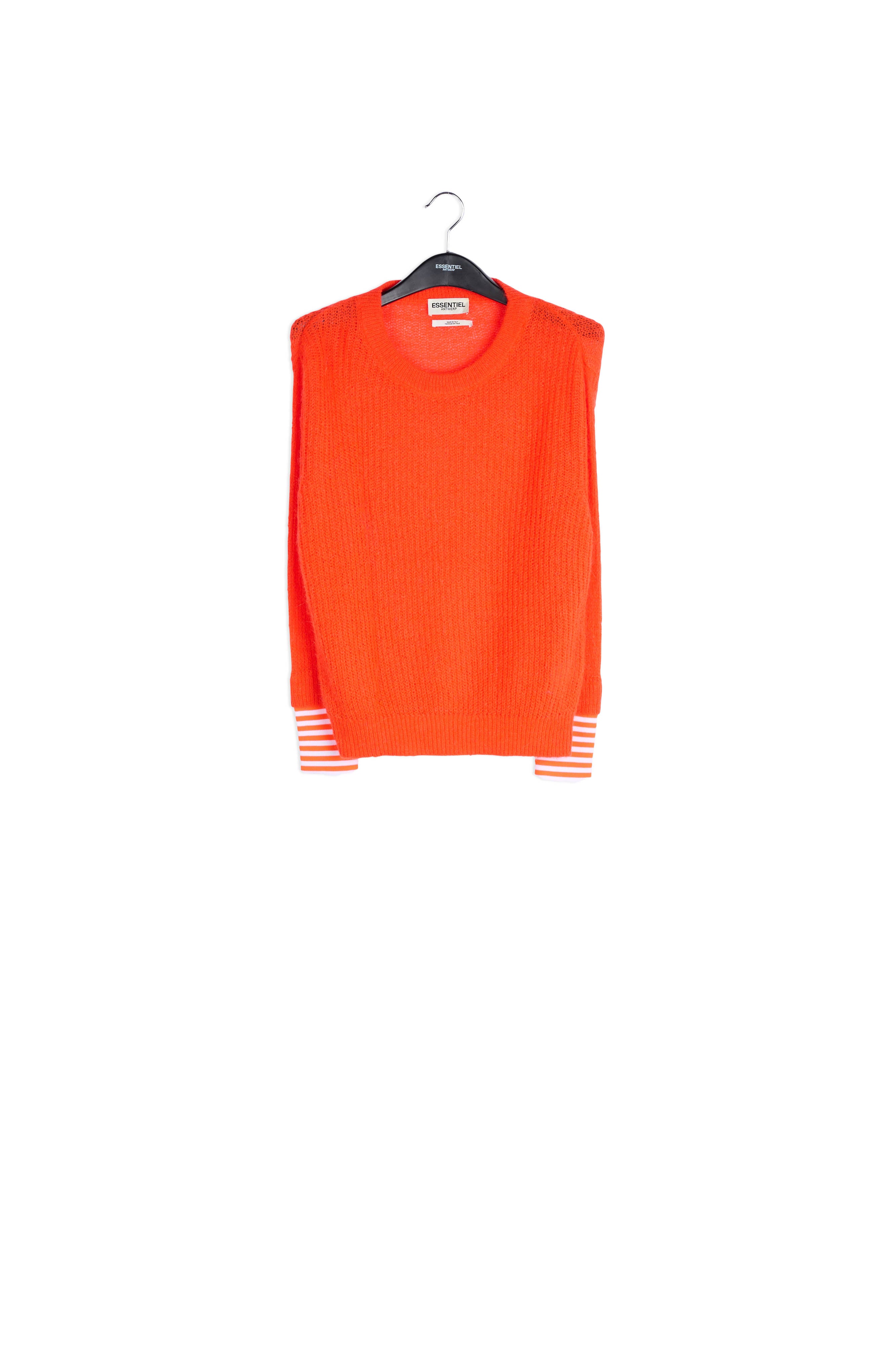 Neon orange ribbed-knit sweater with striped neon cuffs RE—SSENTIEL | Essentiel second hand